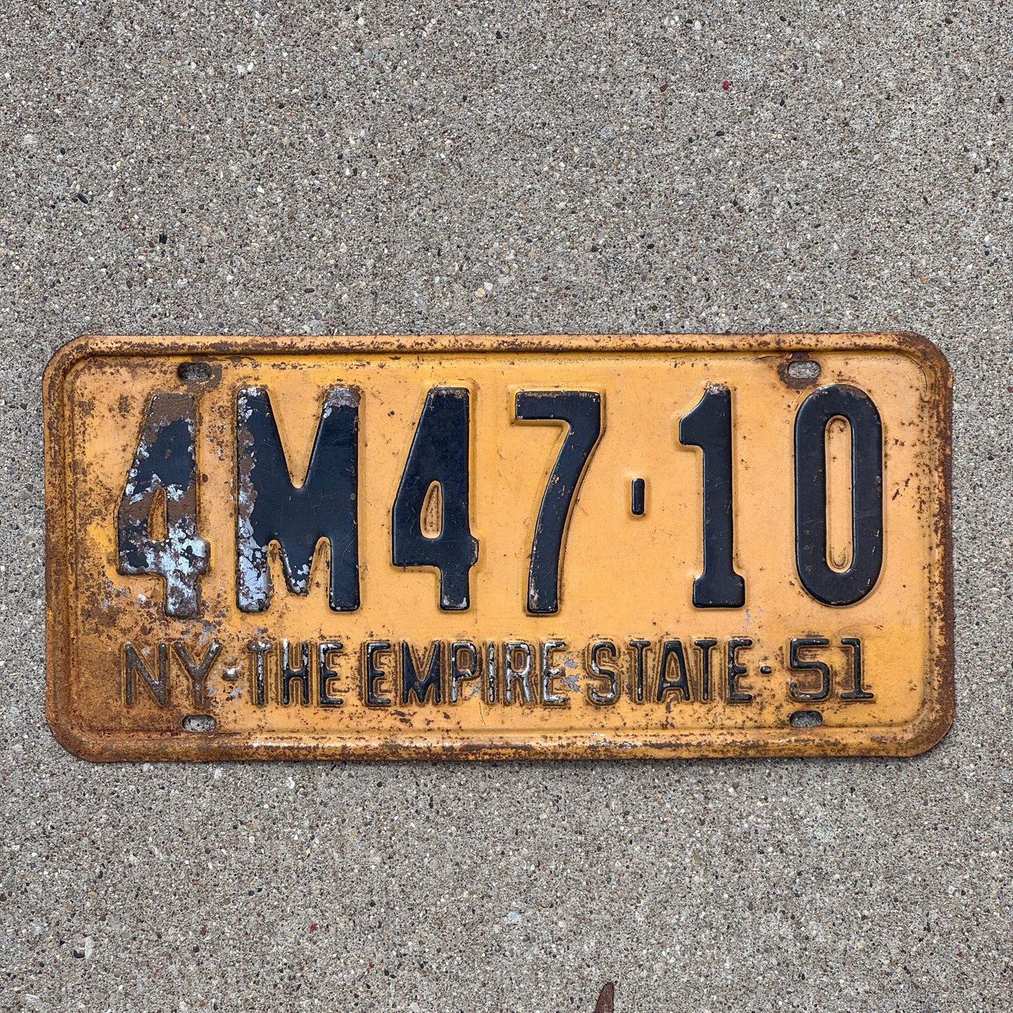 Photo of a 1951 New York License Plate Auto Tag Garage Decor Vintage Empire State 4M 4710