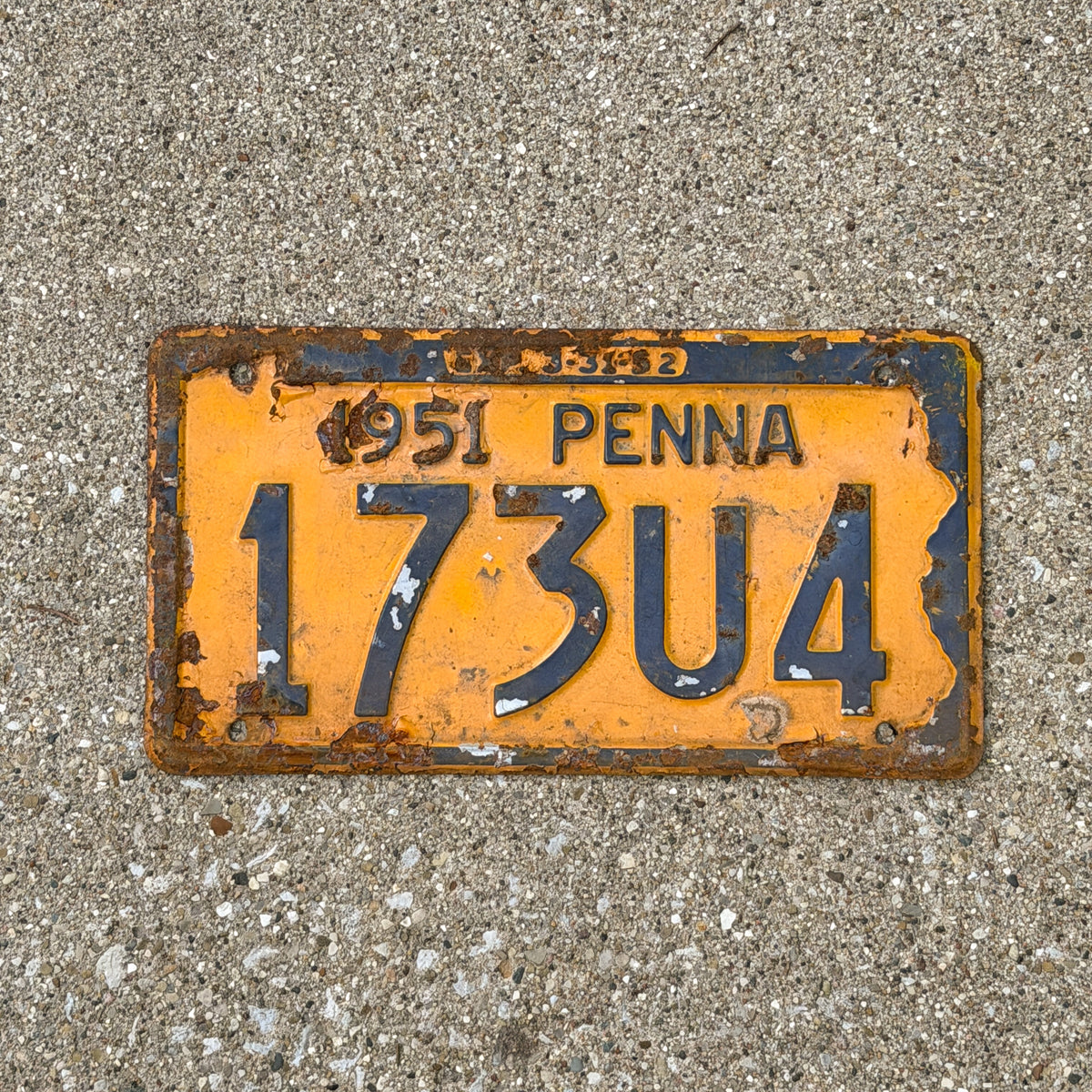 Photo of a 1951 Pennsylvania License Plate Auto Tag Garage Decor Vintage 173U4 with original patina