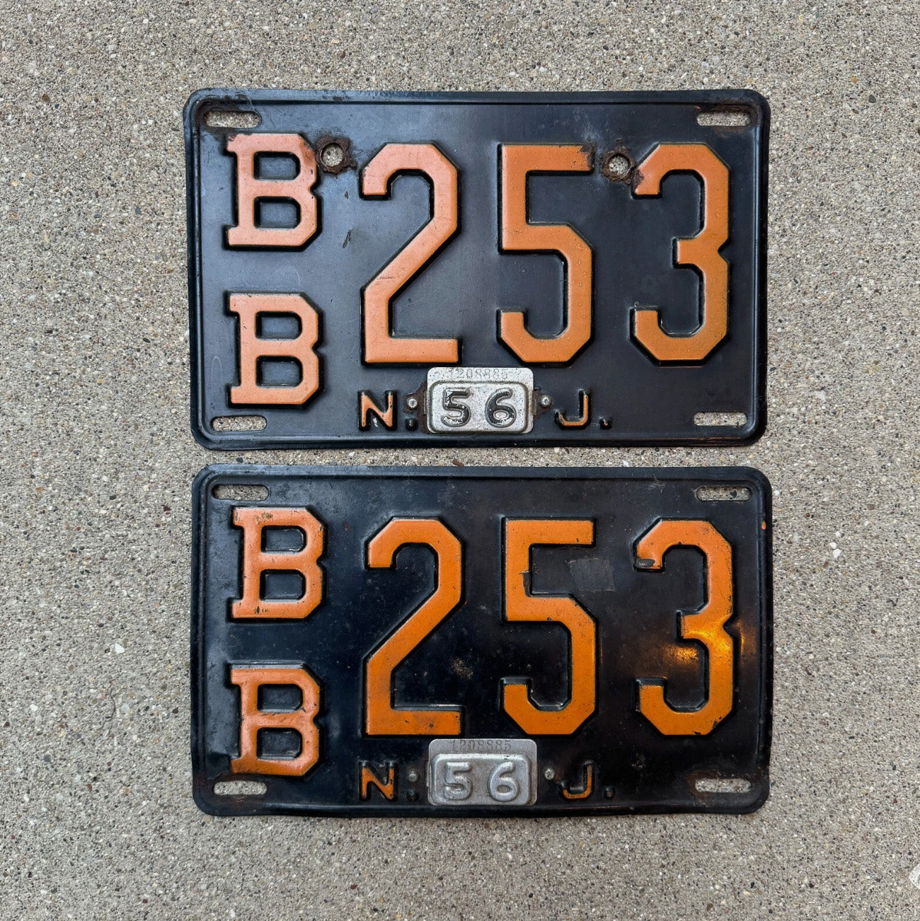 Photo of a 1952 1956 New Jersey License Plate Pair Auto Tag Garage Decor Vintage YOM Ford Chevy Dodge BB 253