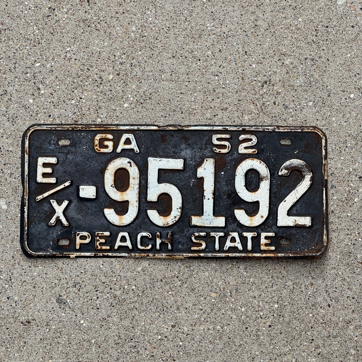 Photo of a 1952 Georgia License Plate Auto Tag Garage Decor Vintage EX 95192 with original patina