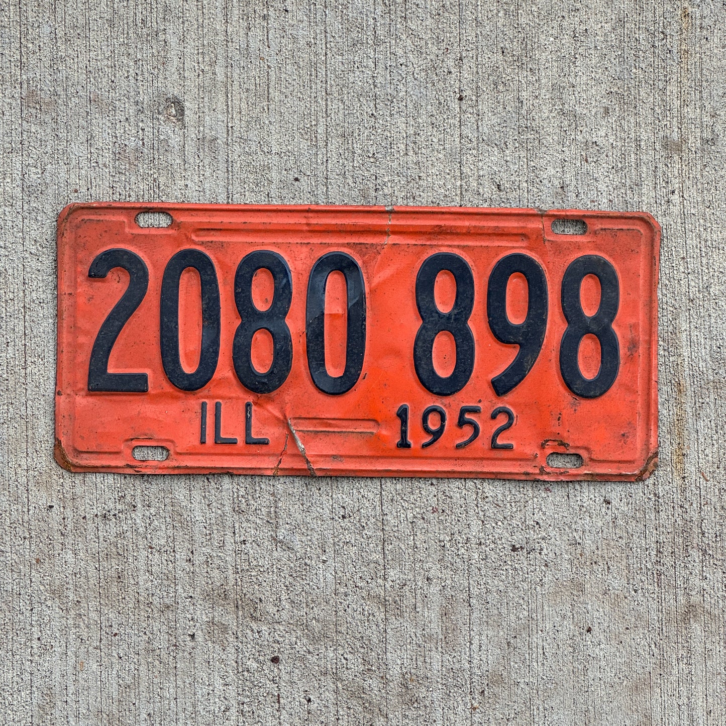 Photo of a 1952 Illinois License Plate Auto Tag Garage Decor Vintage 2 080 898 with original patina