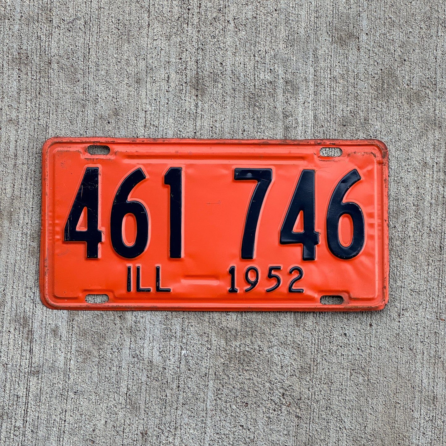 Photo of a 1952 Illinois License Plate Auto Tag Garage Decor Vintage 461 746 with original patina