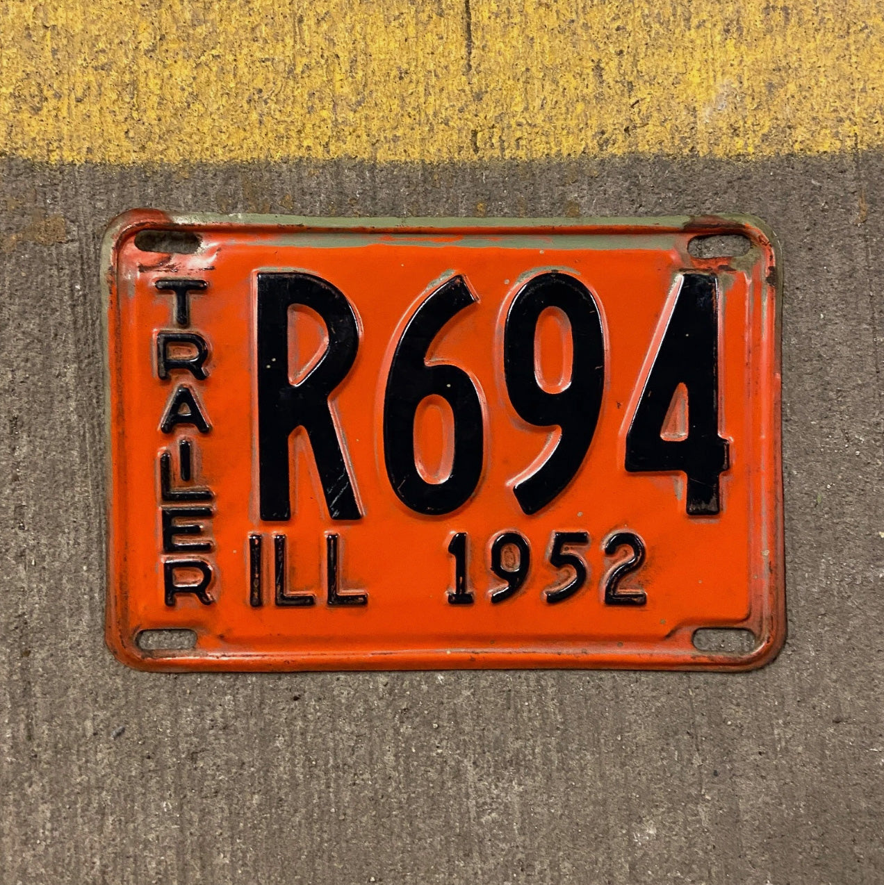 Photo of a 1952 Illinois Trailer License Plate Auto Tag Garage Decor Vintage R 694 with original patina