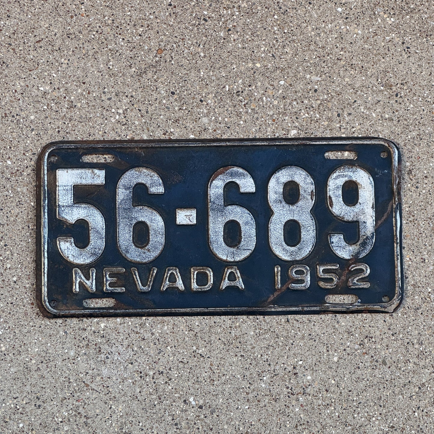 Photo of a 1952 Nevada License Plate Auto Tag Garage Decor Vintage 56 689 with original patina