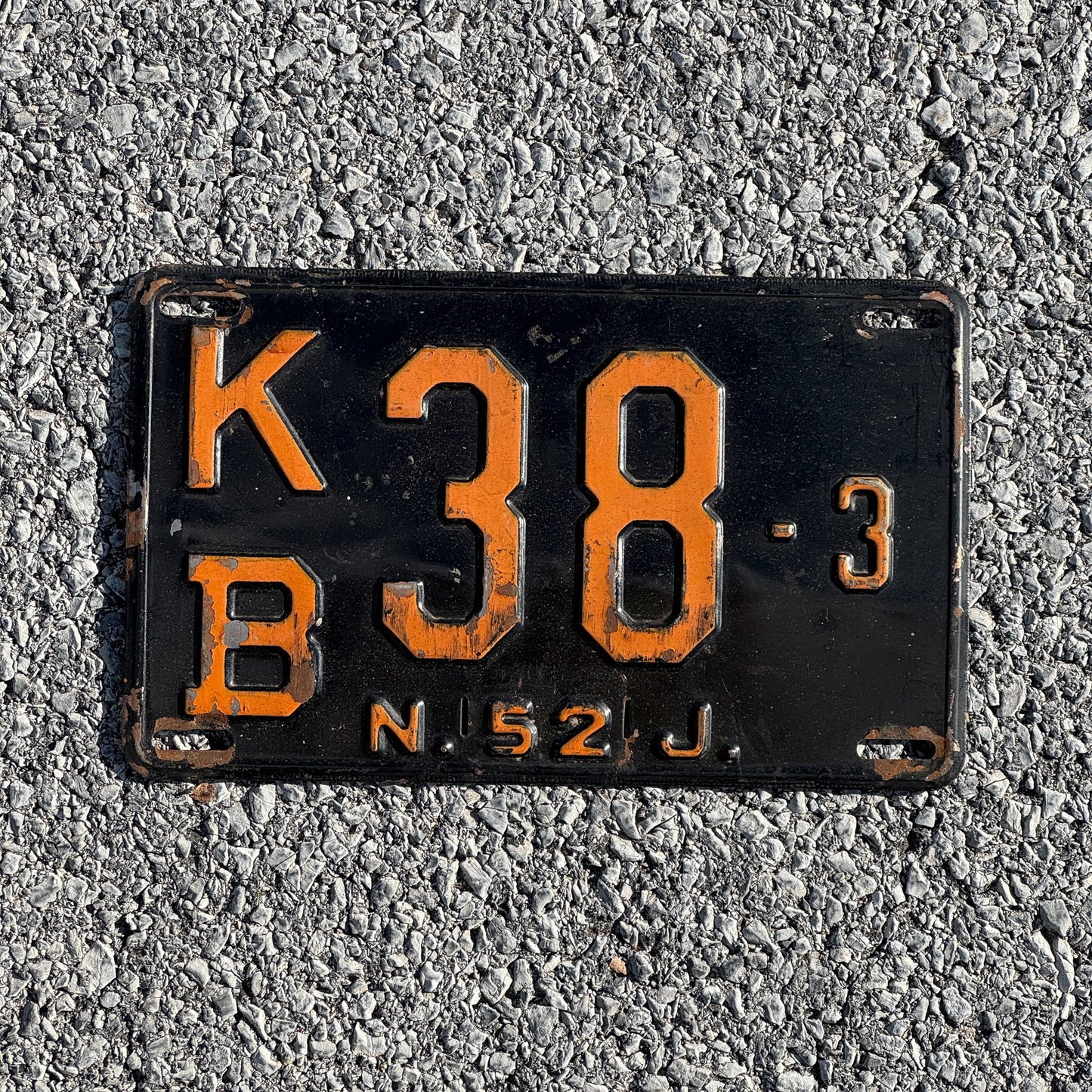 Photo of a 1952 New Jersey Courtesy License Plate Auto Tag Garage Decor Vintage Middlesex County KB 38 3