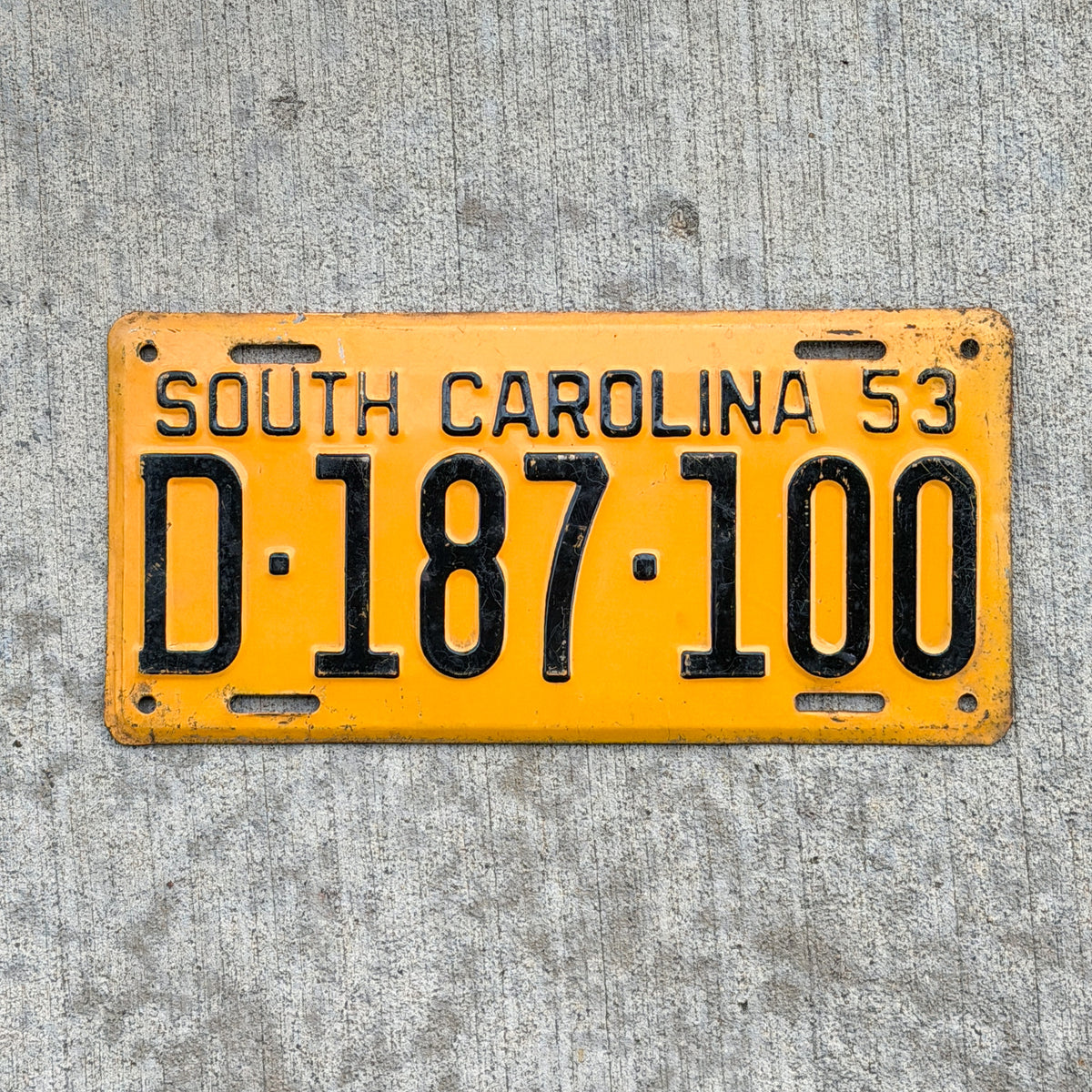 Photo of a 1953 South Carolina License Plate Auto Tag Garage Decor Vintage Nice Quality D 187 100 with original patina