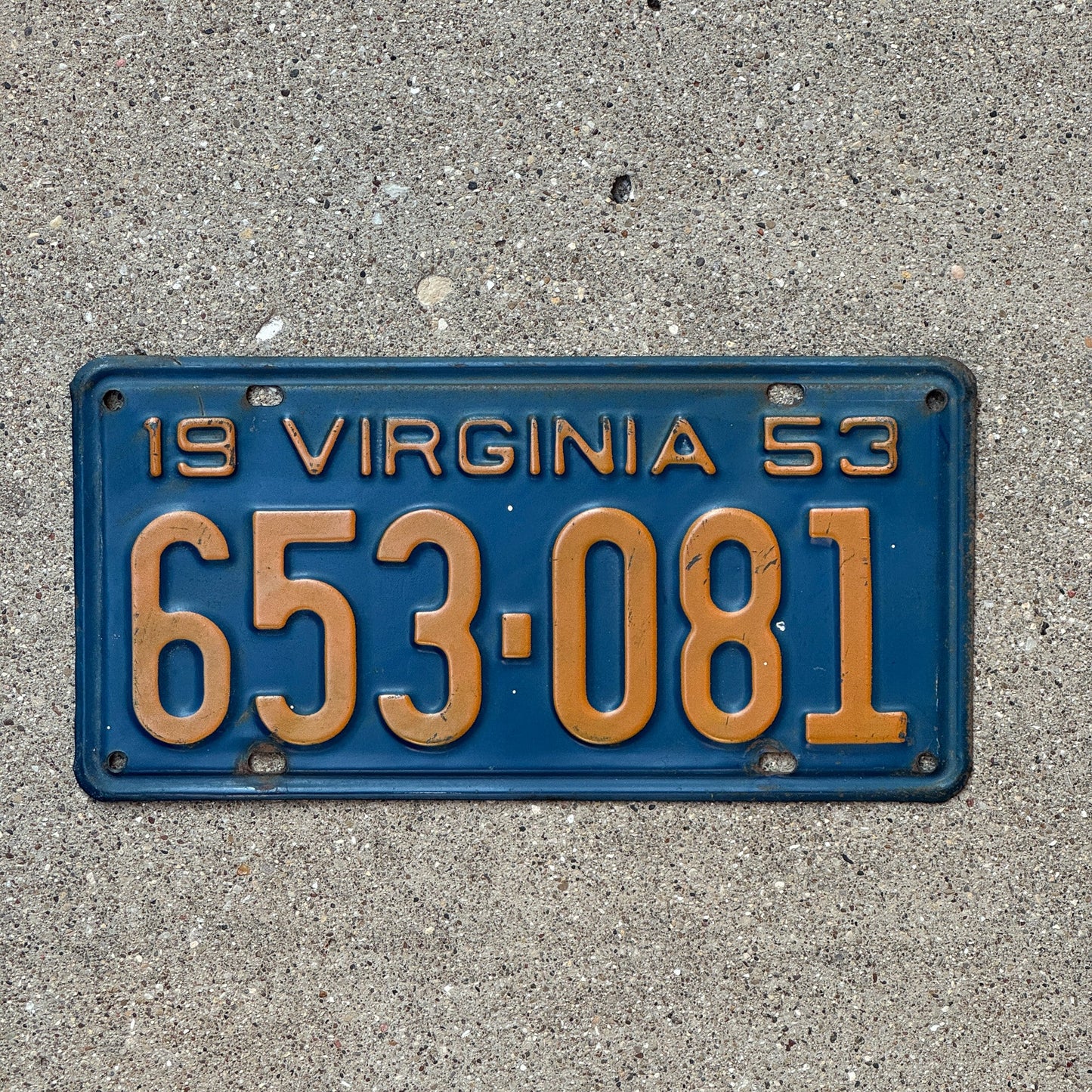 Photo of a 1953 Virginia License Plate Auto Tag Garage Decor Vintage University Colors UVA 653 081