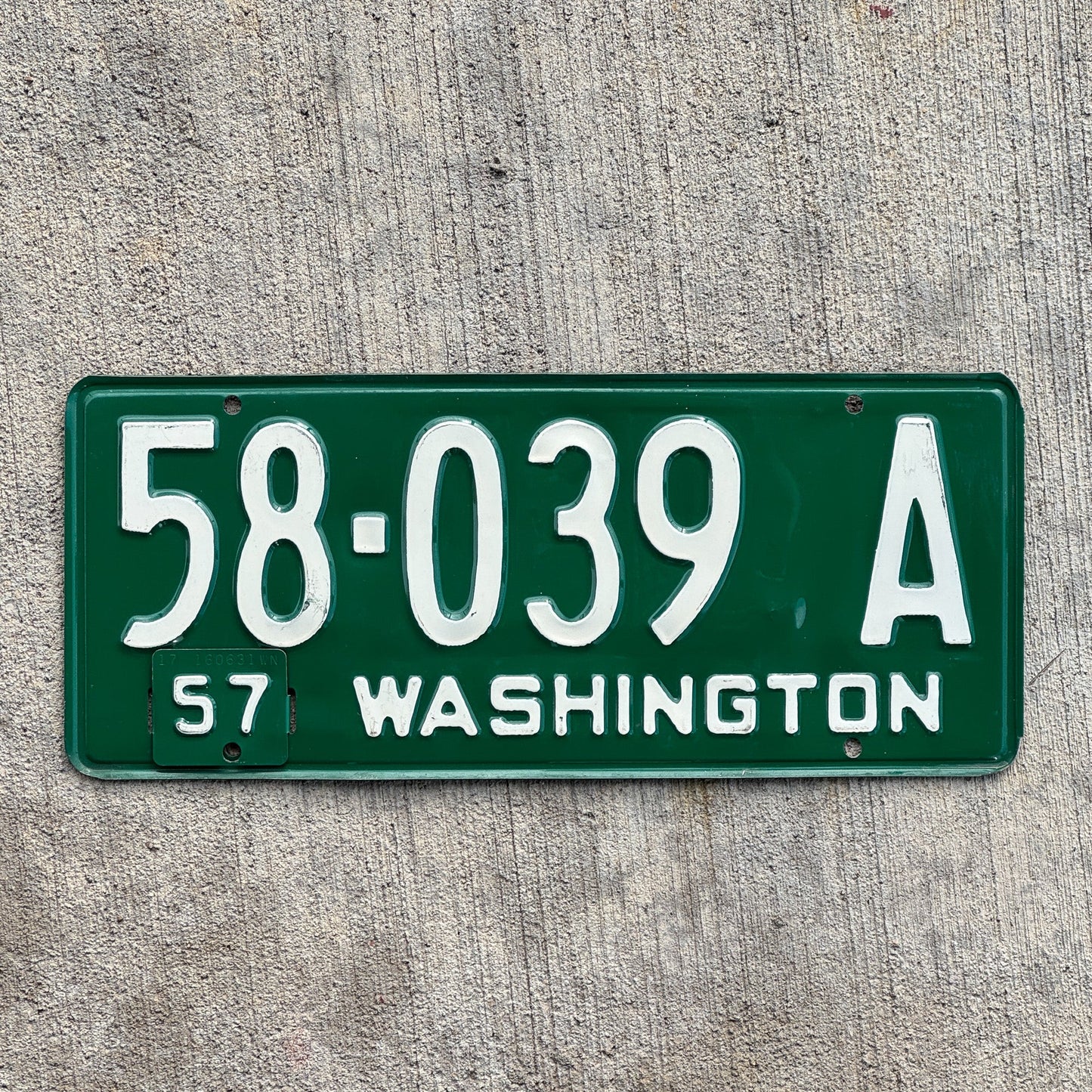 Photo of a 1954 1957 Washington License Plate Auto Tag Garage Decor Vintage King County High Quality DMV Clear 58 039 A with original patina