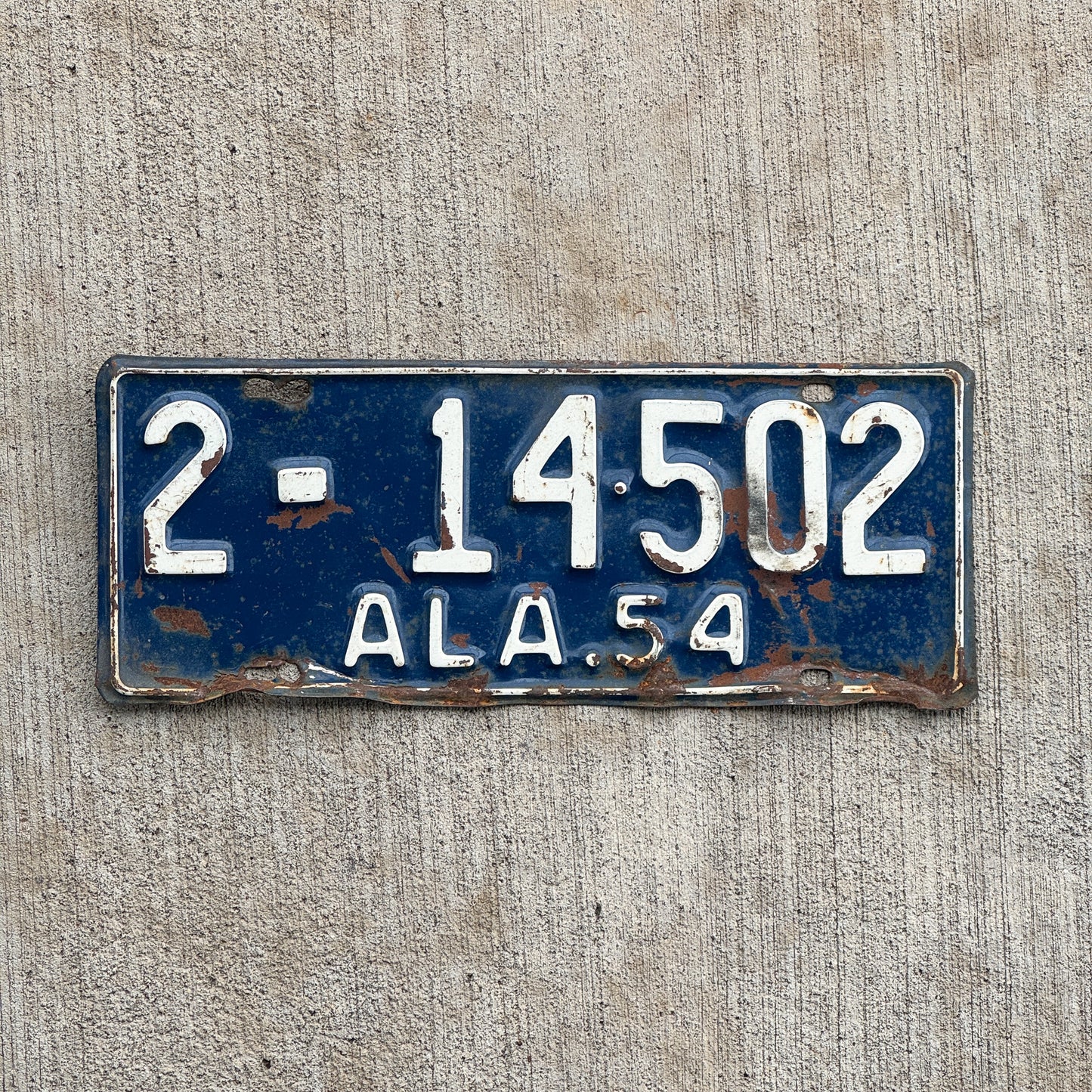 Photo of a 1954 Alabama License Plate Auto Tag Garage Decor Vintage 2 14502 with original patina