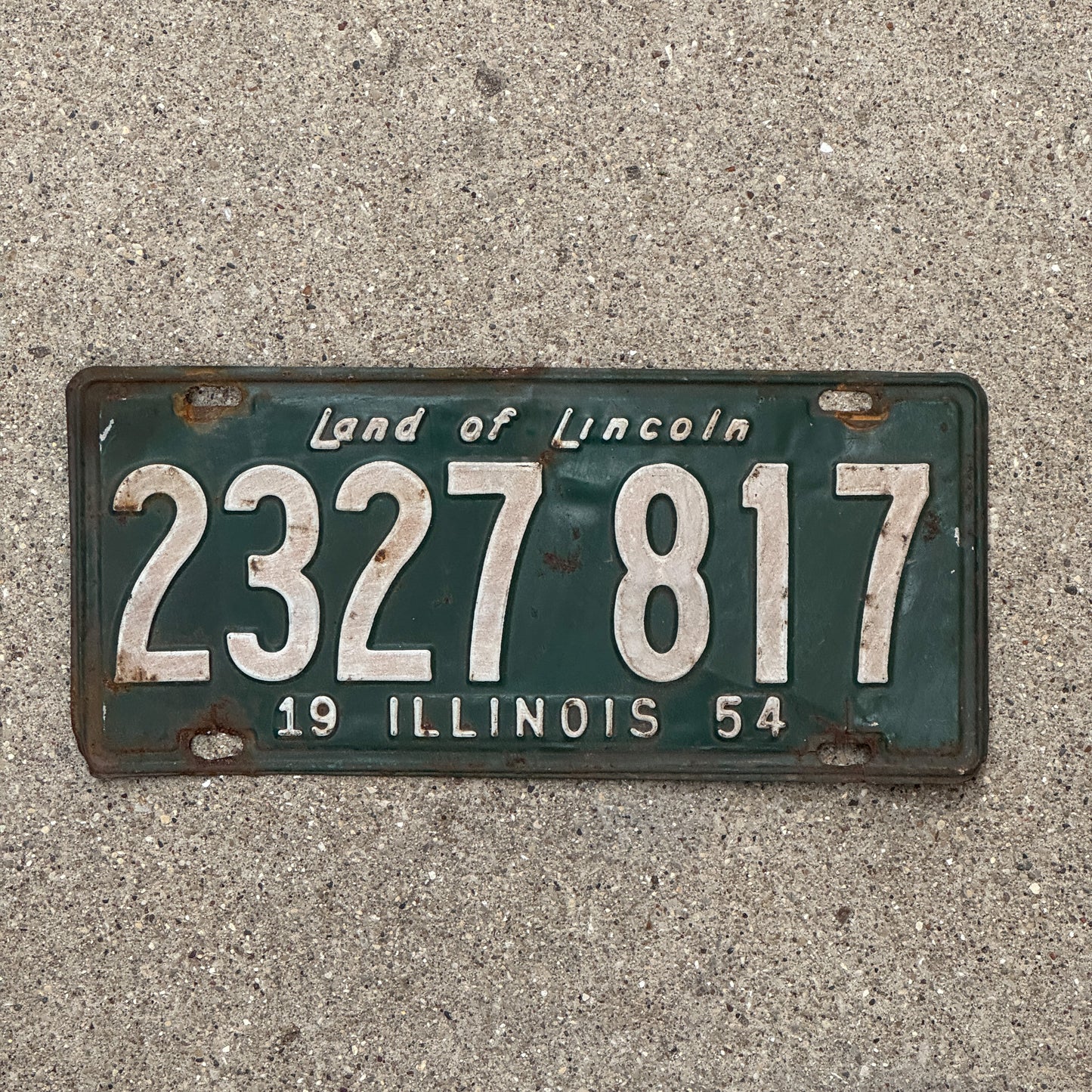 Photo of a 1954 Illinois License Plate Auto Tag 2 Vintage Garage 2 327 817 with original patina