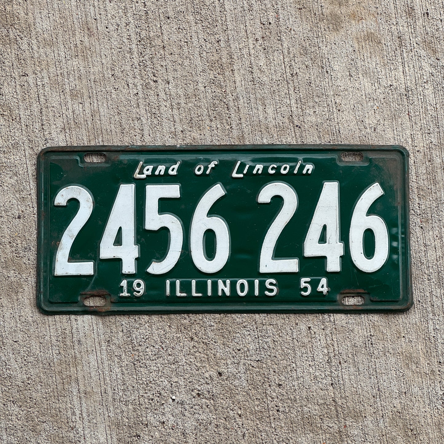 Photo of a 1954 Illinois License Plate Auto Tag Garage Decor Vintage 2 456 246 with original patina