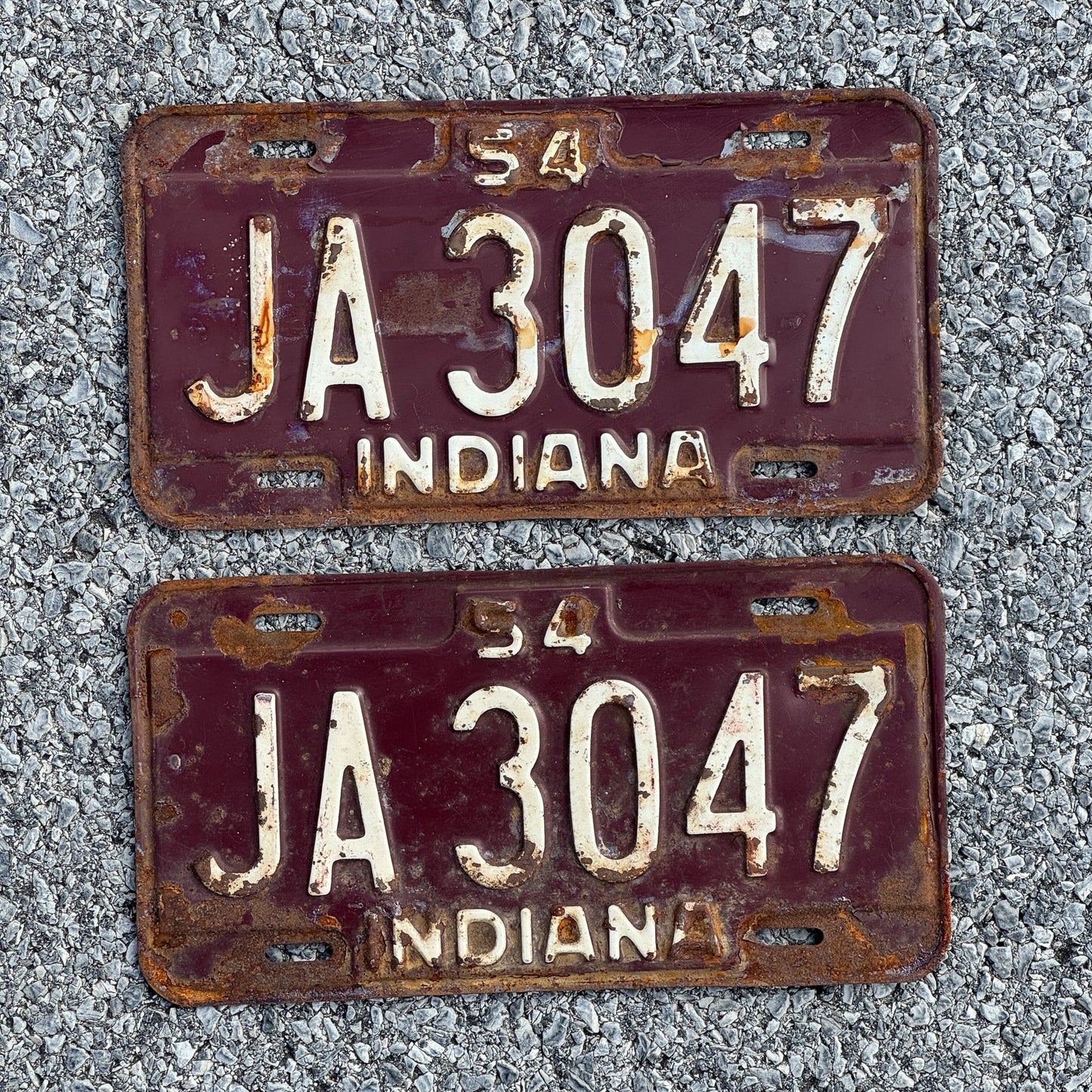 Photo of a 1954 Indiana License Plate Pair Auto Tag Garage Decor Vintage JA3047