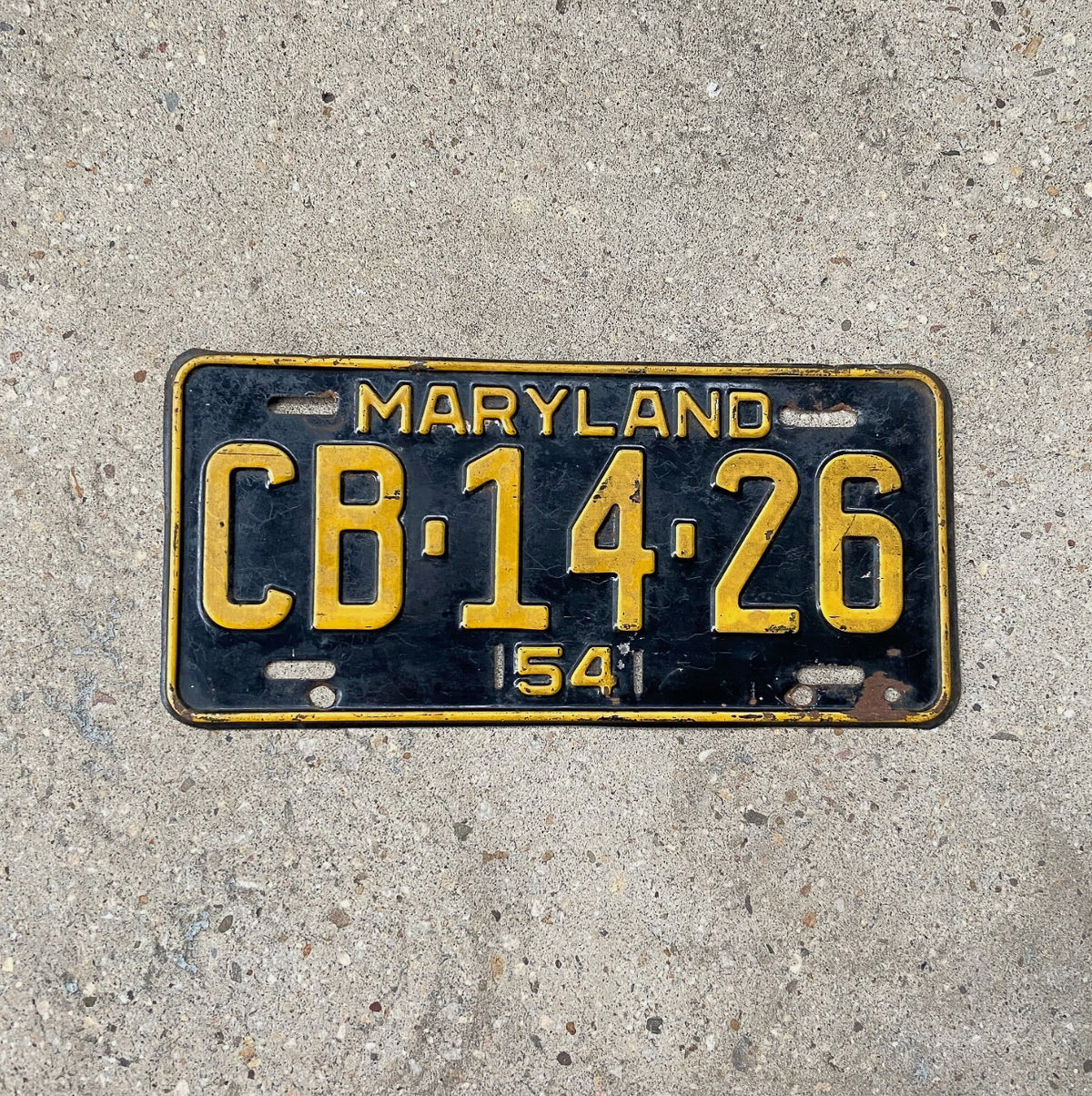 1954 Maryland License Plate Vintage Auto Tag Single Plate Year CB 1426