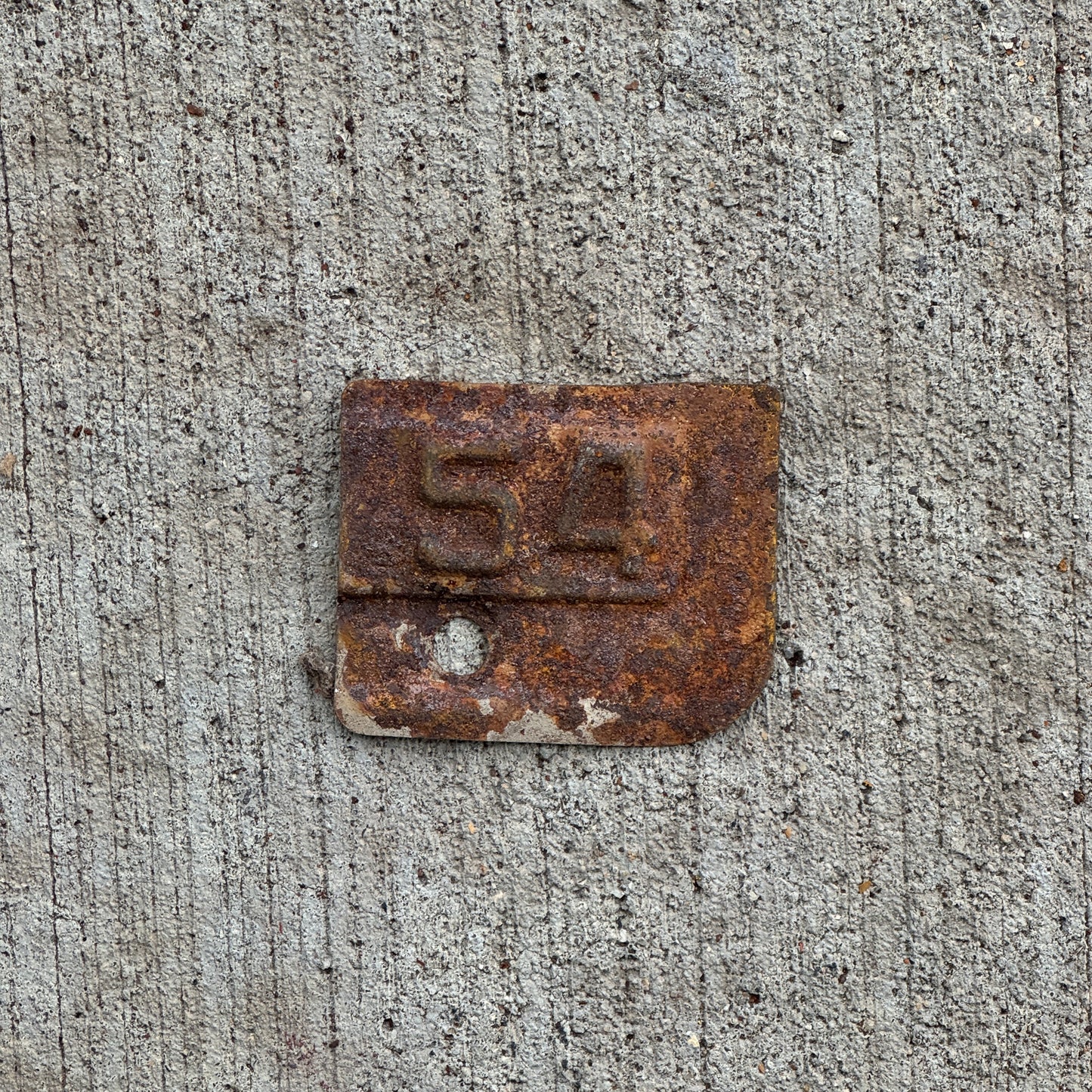Photo of a 1954 New York Tab License Plate Auto Tag Garage Decor Vintage with original patina