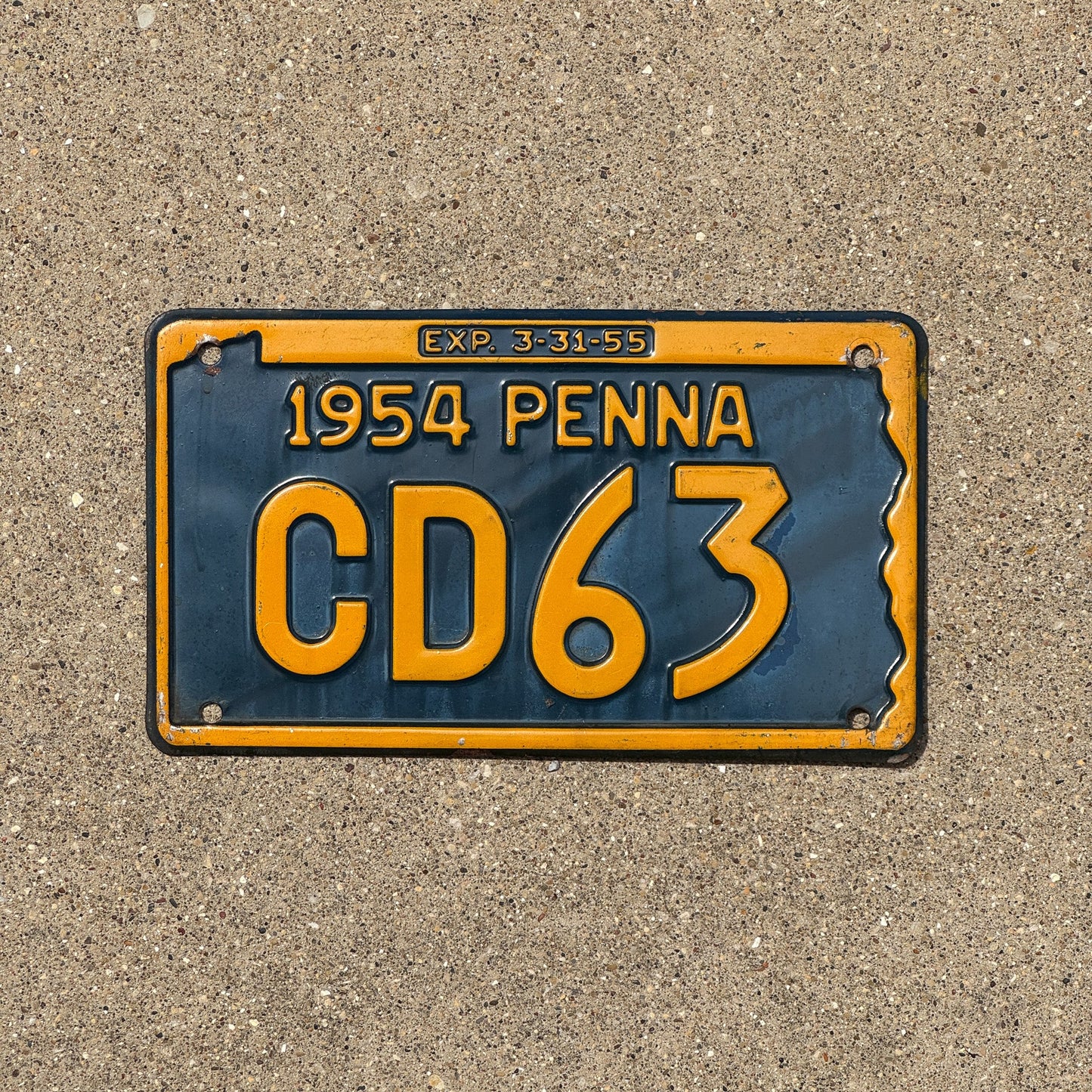 Photo of a 1954 Pennsylvania License Plate Auto Tag Garage Decor Vintage CD 63