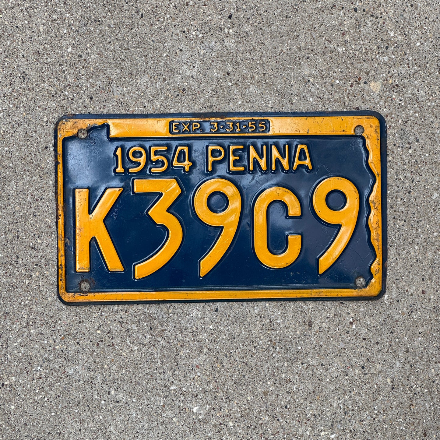 Photo of a 1954 Pennsylvania License Plate Auto Tag Garage Decor Vintage K 39 C 9