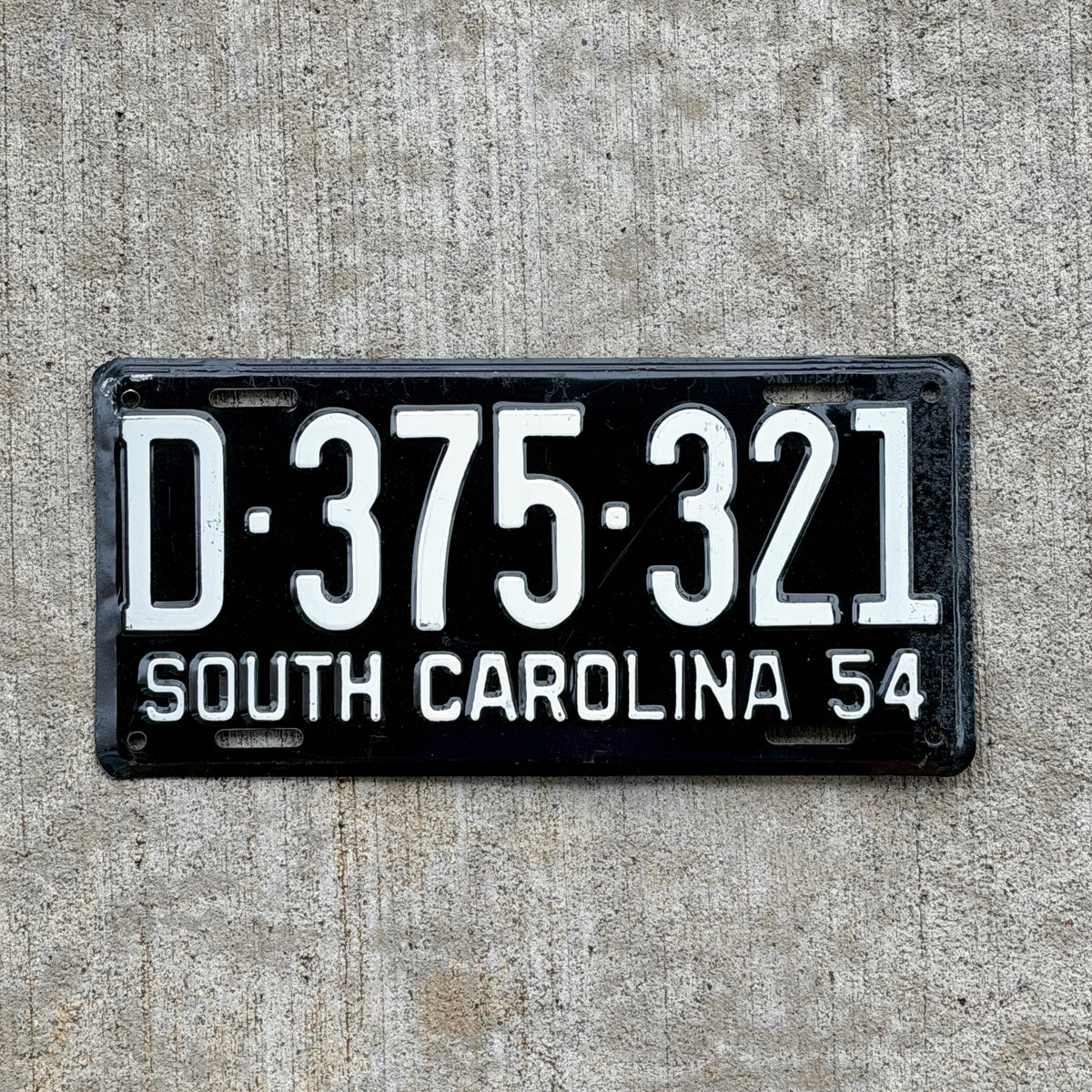 Photo of a 1954 South Carolina License Plate Auto Tag Garage Decor Vintage High Quality D 375 321 with original patina