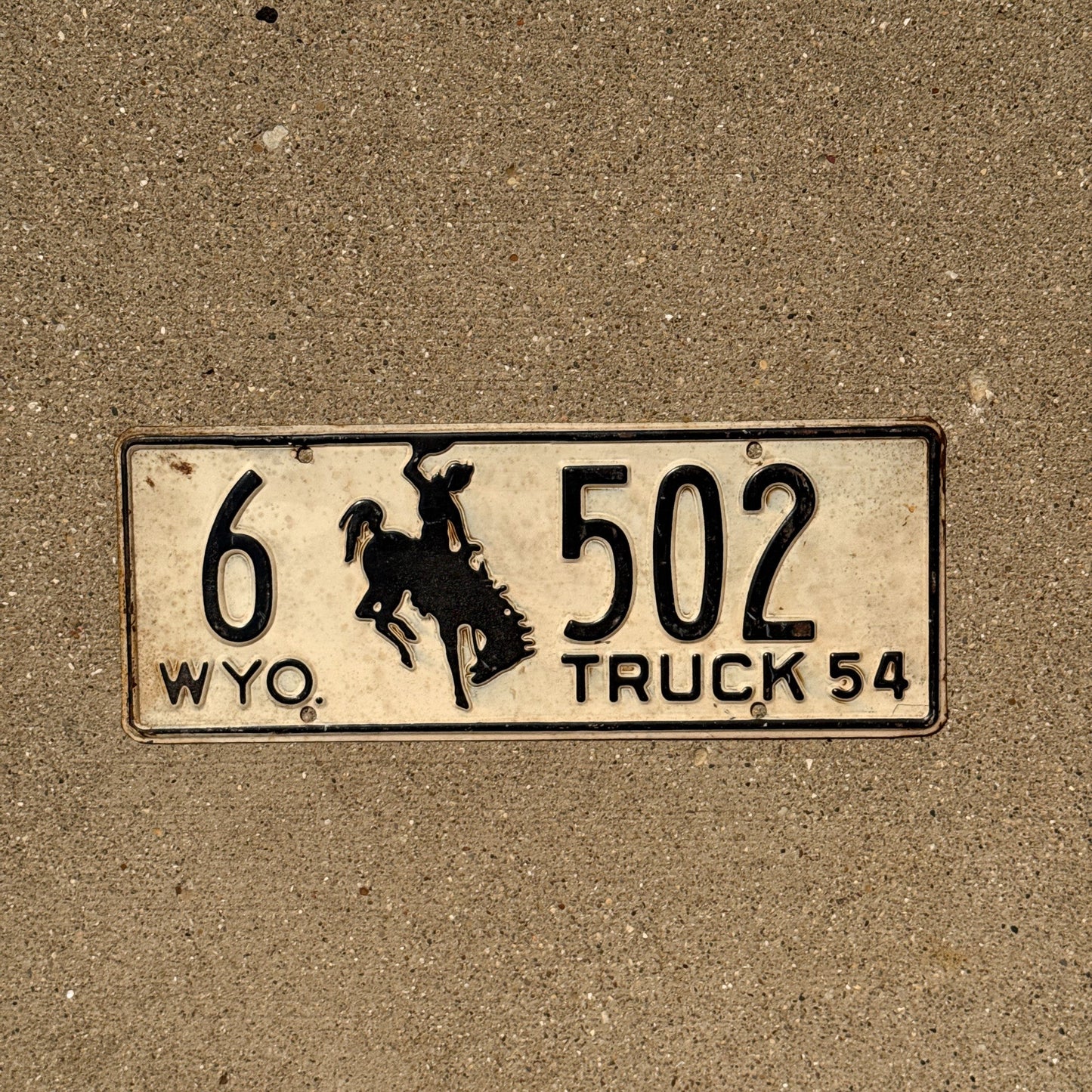 Photo of a 1954 Wyoming Truck License Plate Auto Tag Garage Decor Vintage Bronco Cowboy 6 502