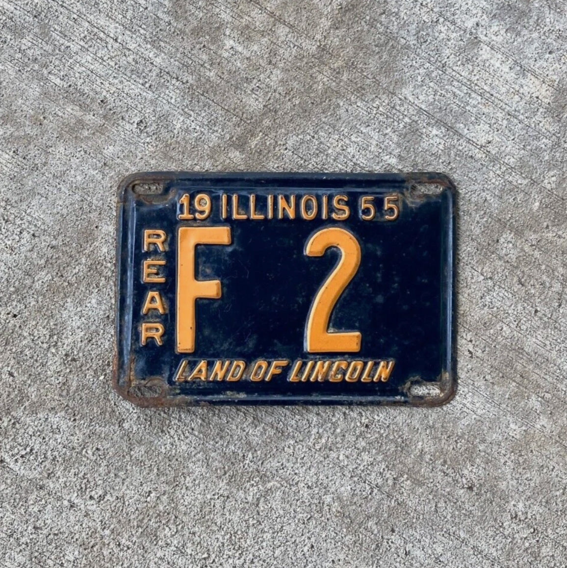 Photo of a 1955 Illinois Truck License Plate Auto Tag Garage Decor Vintage Rear F 2 with original patina