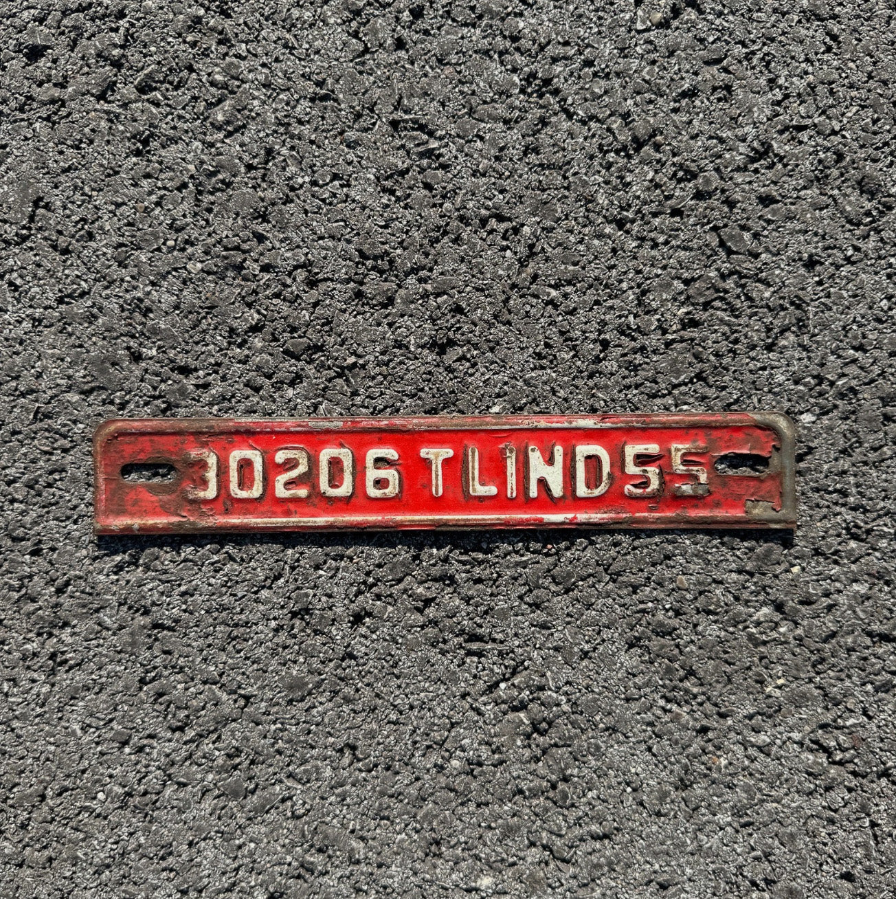 Photo of a 1955 Indiana Trailer Tab License Plate Auto Tag Garage Decor Vintage 30206 TL