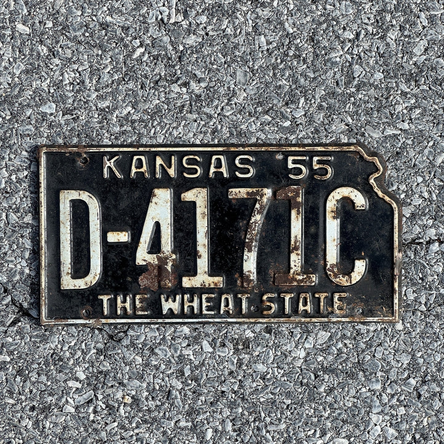 Photo of a 1955 Kansas Dealer License Plate Auto Tag Garage Decor Vintage State Shape D 4171C