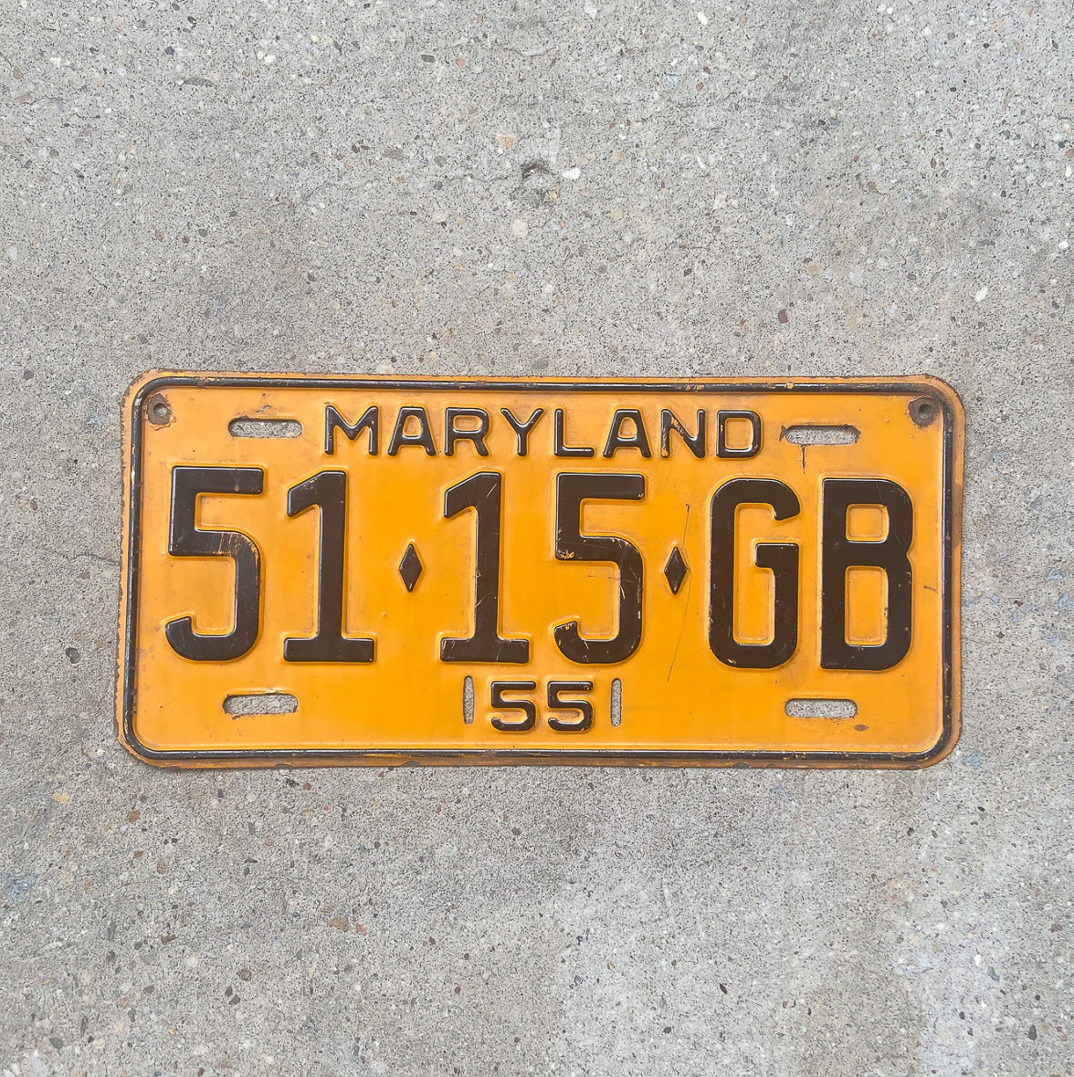 Photo of a 1955 Maryland Trailer License Plate Auto Tag Garage Decor Vintage Single Plate Year 51 15 GB with original patina