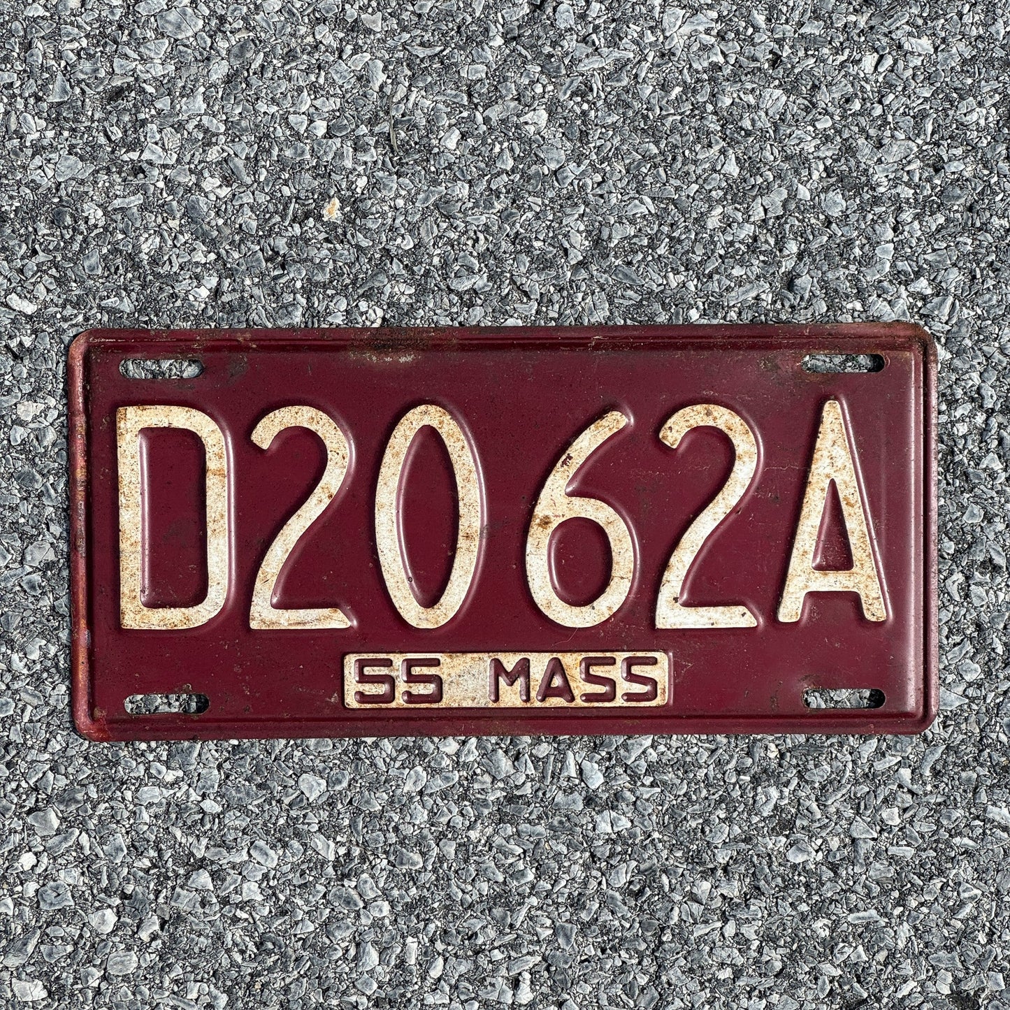 Photo of a 1955 Massachusetts Dealer License Plate Auto Tag Garage Decor Vintage D2062A