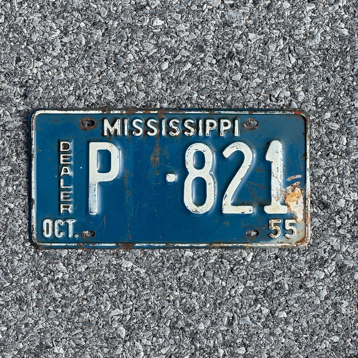 Photo of a 1955 Mississippi Dealer License Plate Auto Tag Garage Decor Vintage P 821