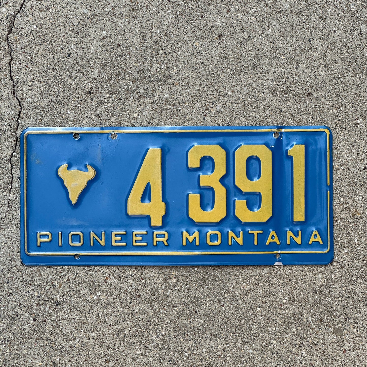 Photo of a 1955 Montana Pioneer License Plate Auto Tag 2 Garage Decor Bison Head 4391