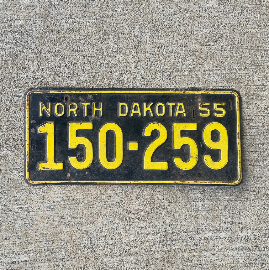 Photo of a 1955 North Dakota License Plate Auto Tag Garage Decor Vintage 150 259 with original patina
