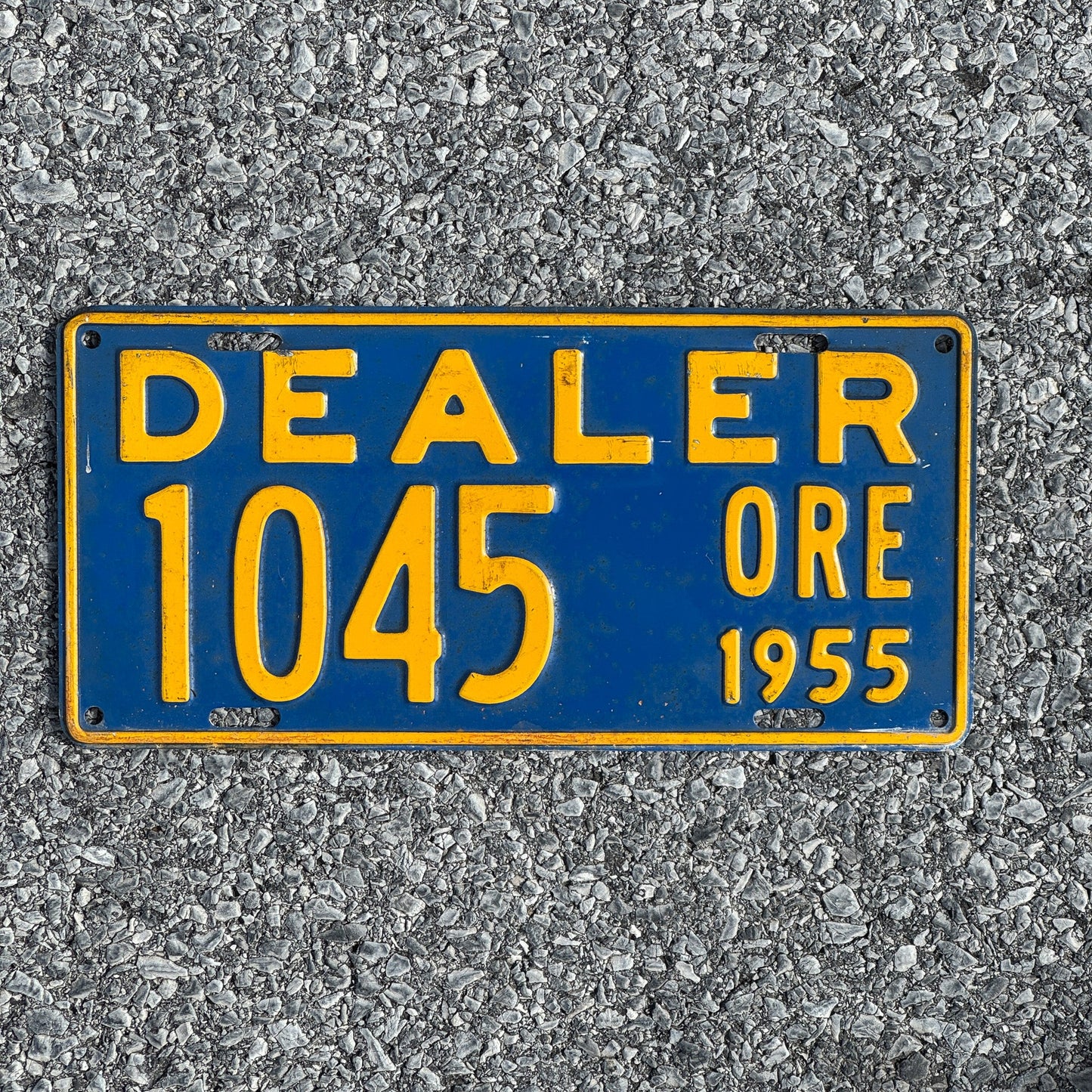 Photo of a 1955 Oregon Dealer License Plate Auto Tag Garage Decor Vintage 1045