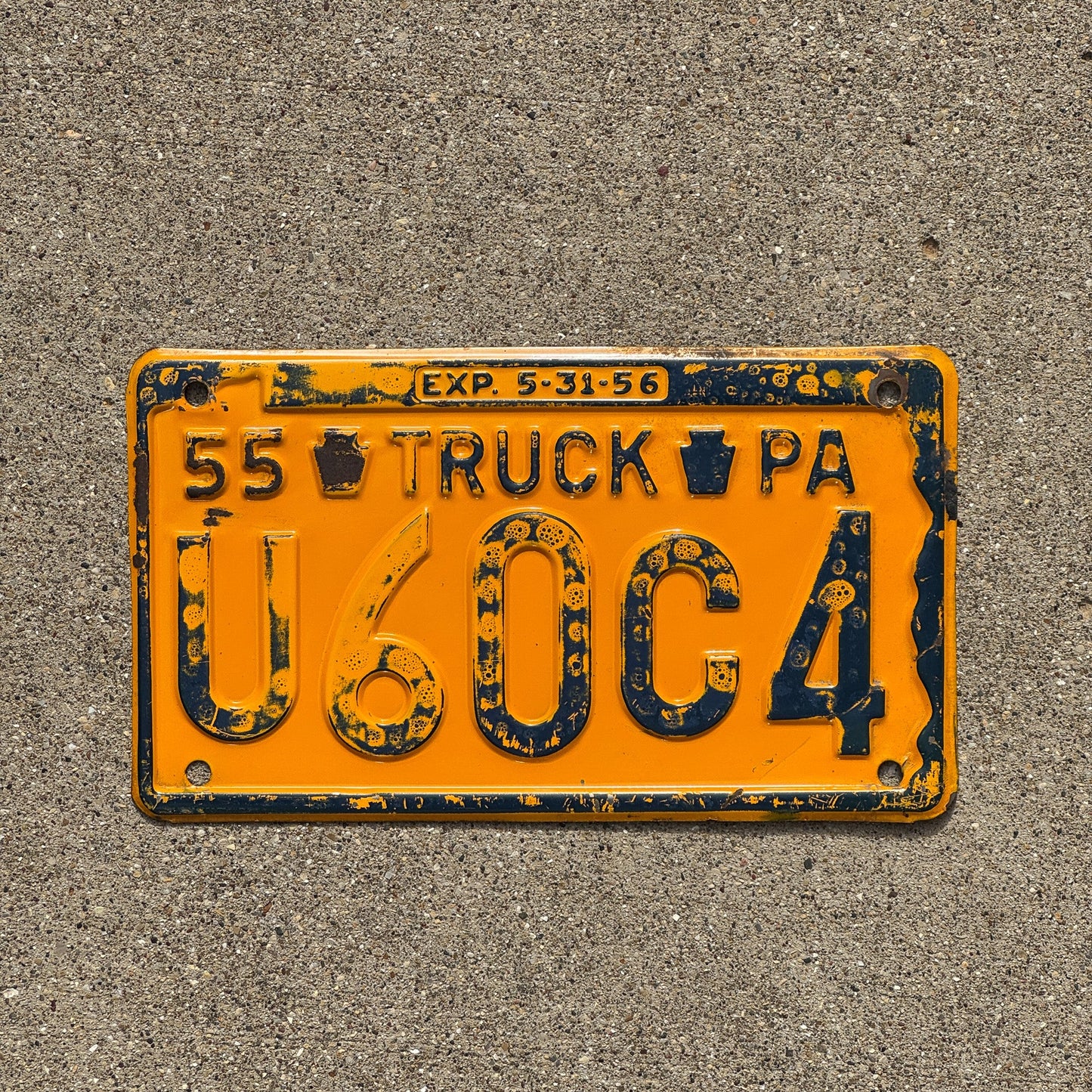 Photo of a 1955 Pennsylvania Truck License Plate Auto Tag Garage Decor Vintage U 60 C4