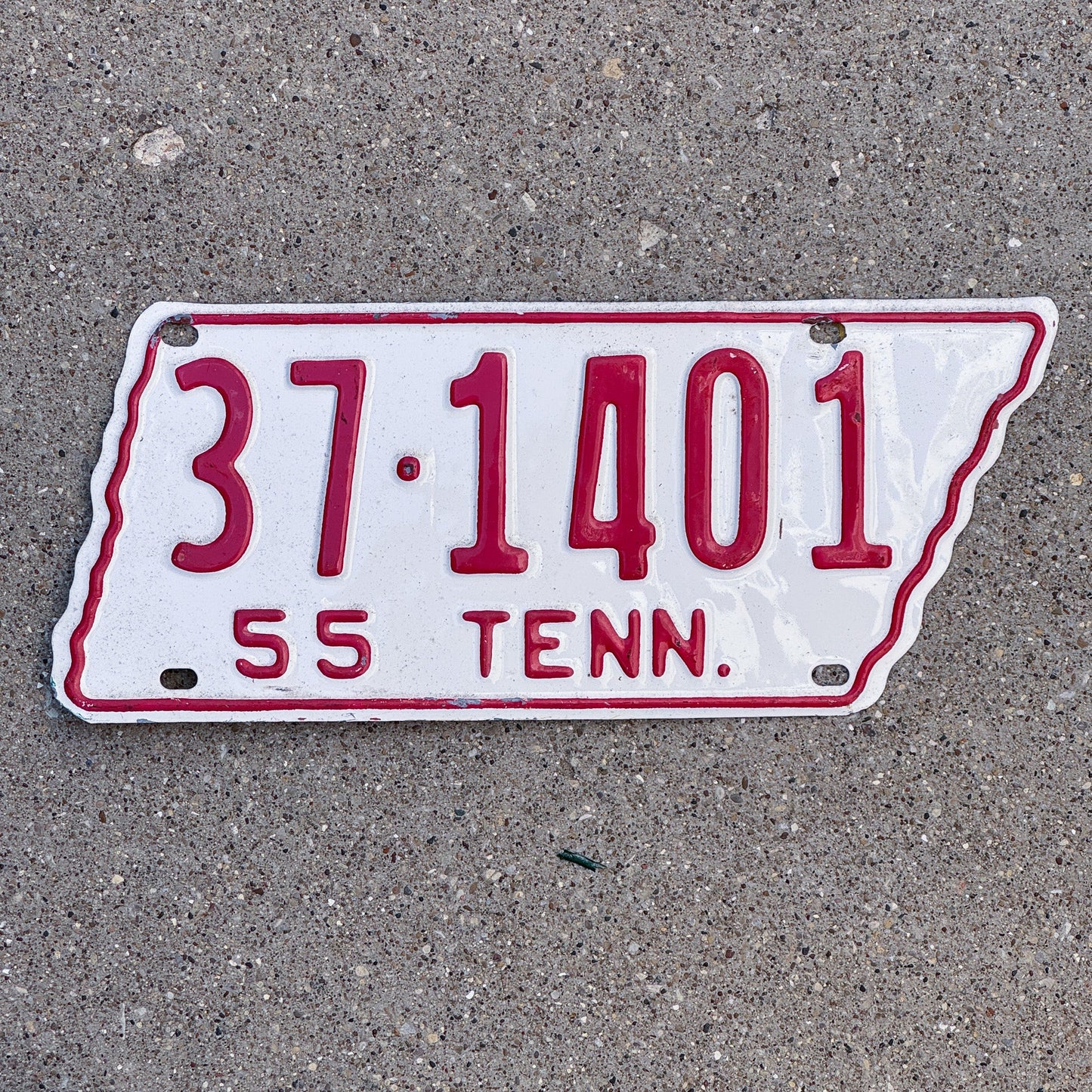 Photo of a 1955 Tennessee License Plate Auto Tag Garage Decor Vintage State Shape 37 1401