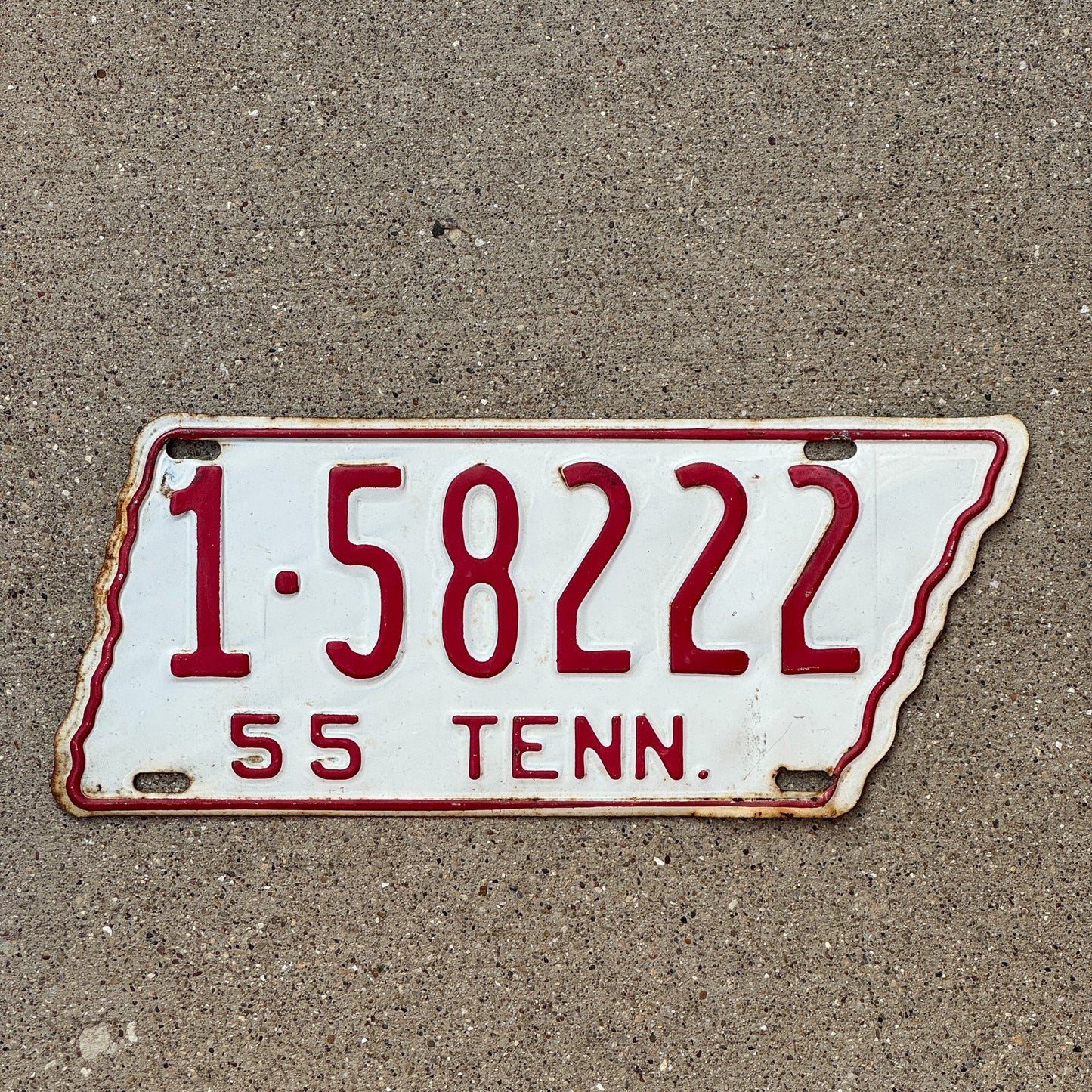Photo of a 1955 Tennessee License Plate Auto Tag Garage Decor Vintage State Shape Repeat Repeating 1 58 222