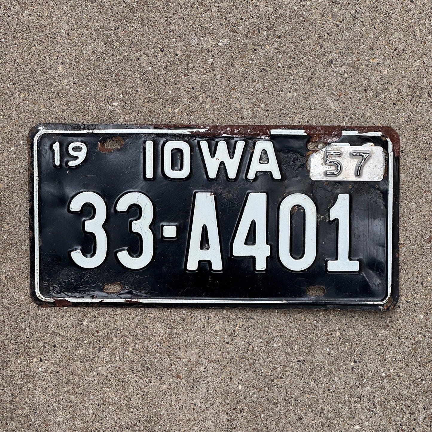 Photo of a 1956 1957 Iowa License Plate Auto Tag Garage Decor Vintage Tab Year 33 A 401