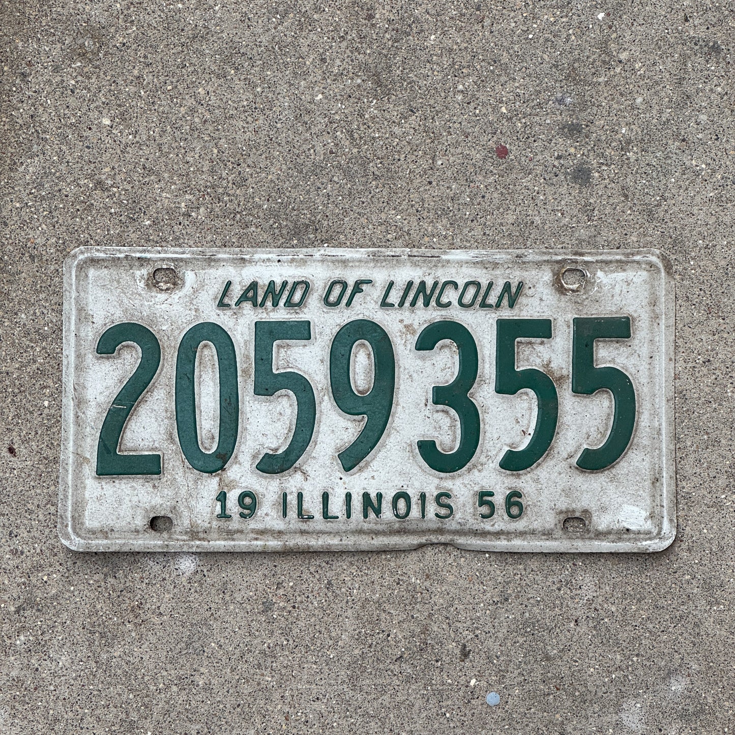 Photo of a 1956 Illinois License Plate Auto Tag Garage Decor Vintage 2 059 355 with original patina
