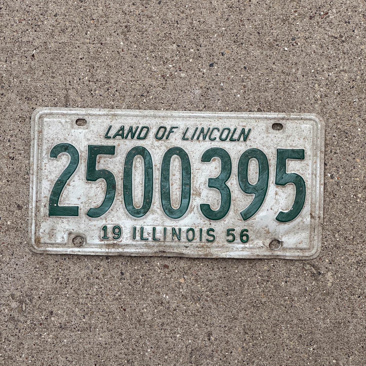 Photo of a 1956 Illinois License Plate Auto Tag Garage Decor Vintage 2 500 395 with original patina