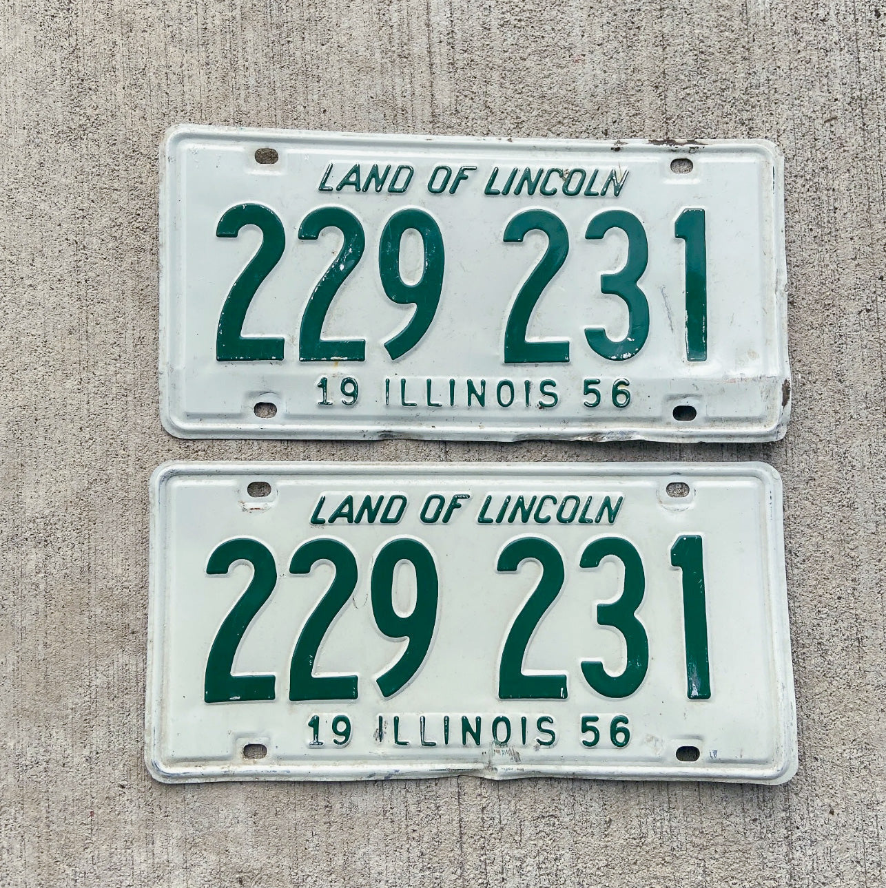 Photo of a 1956 Illinois License Plate Pair Auto Tag Garage Decor Vintage 229231 with original patina