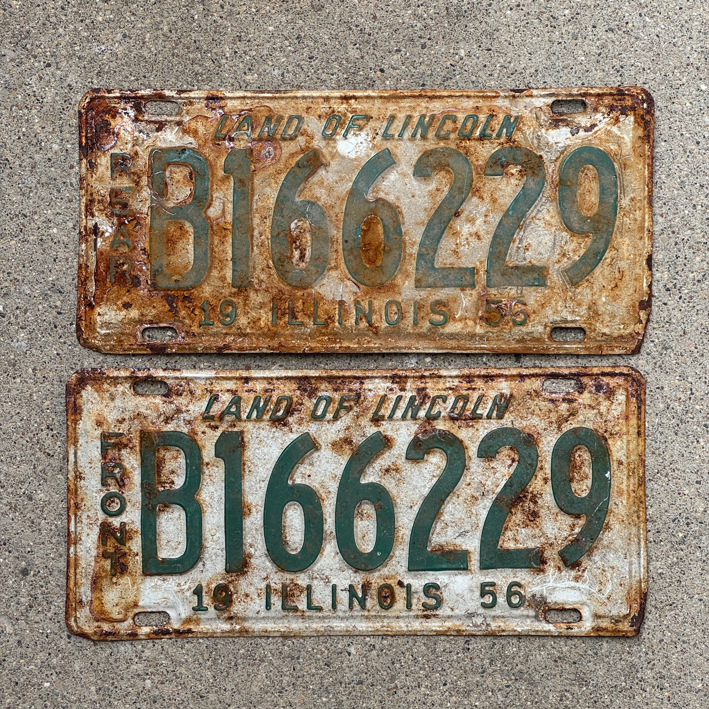 Photo of a 1956 Illinois Truck License Plate Pair Auto Tag Garage Decor Vintage B 166229 with original patina