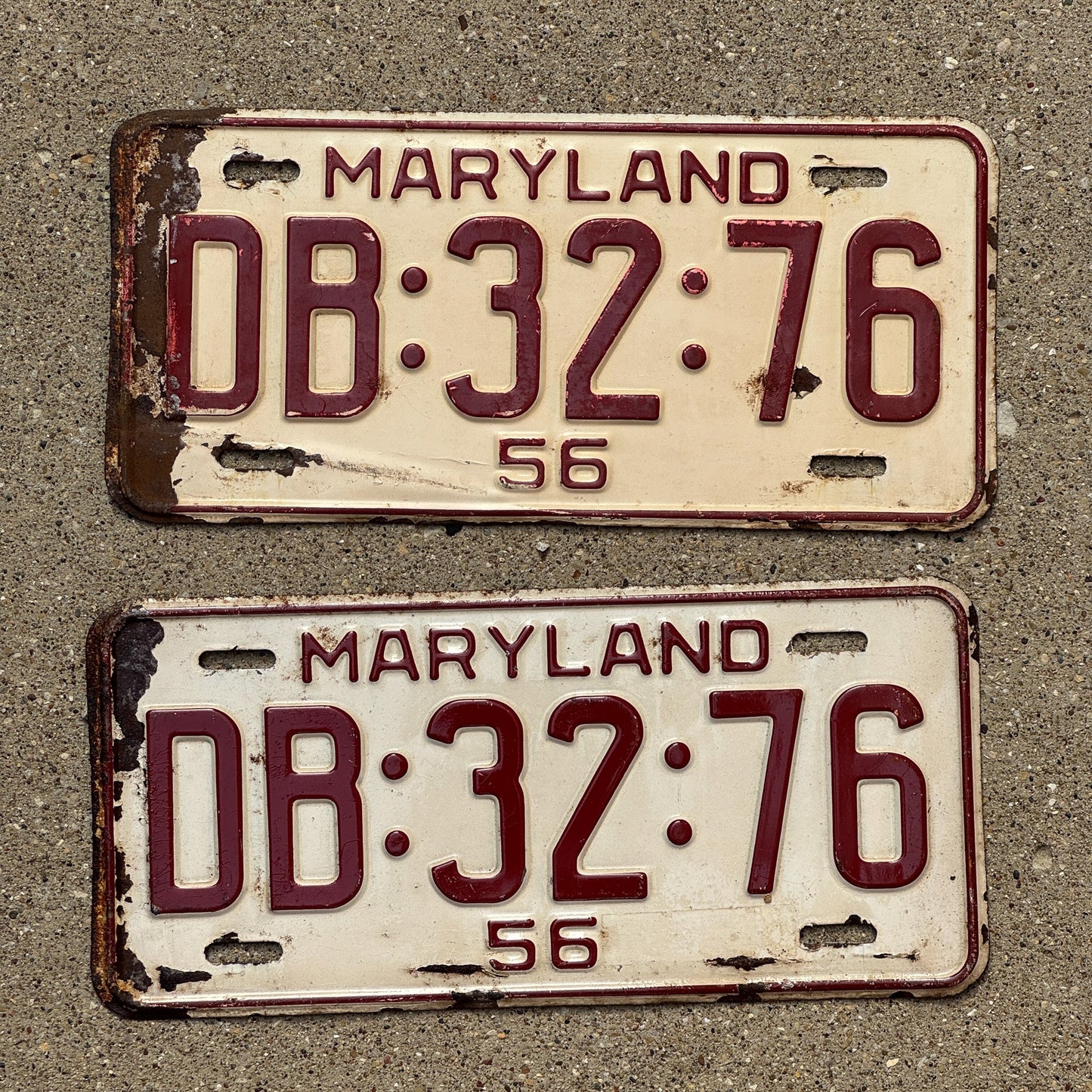 Photo of a 1956 Maryland License Plate Pair Auto Tag Garage Decor Vintage DB 3276