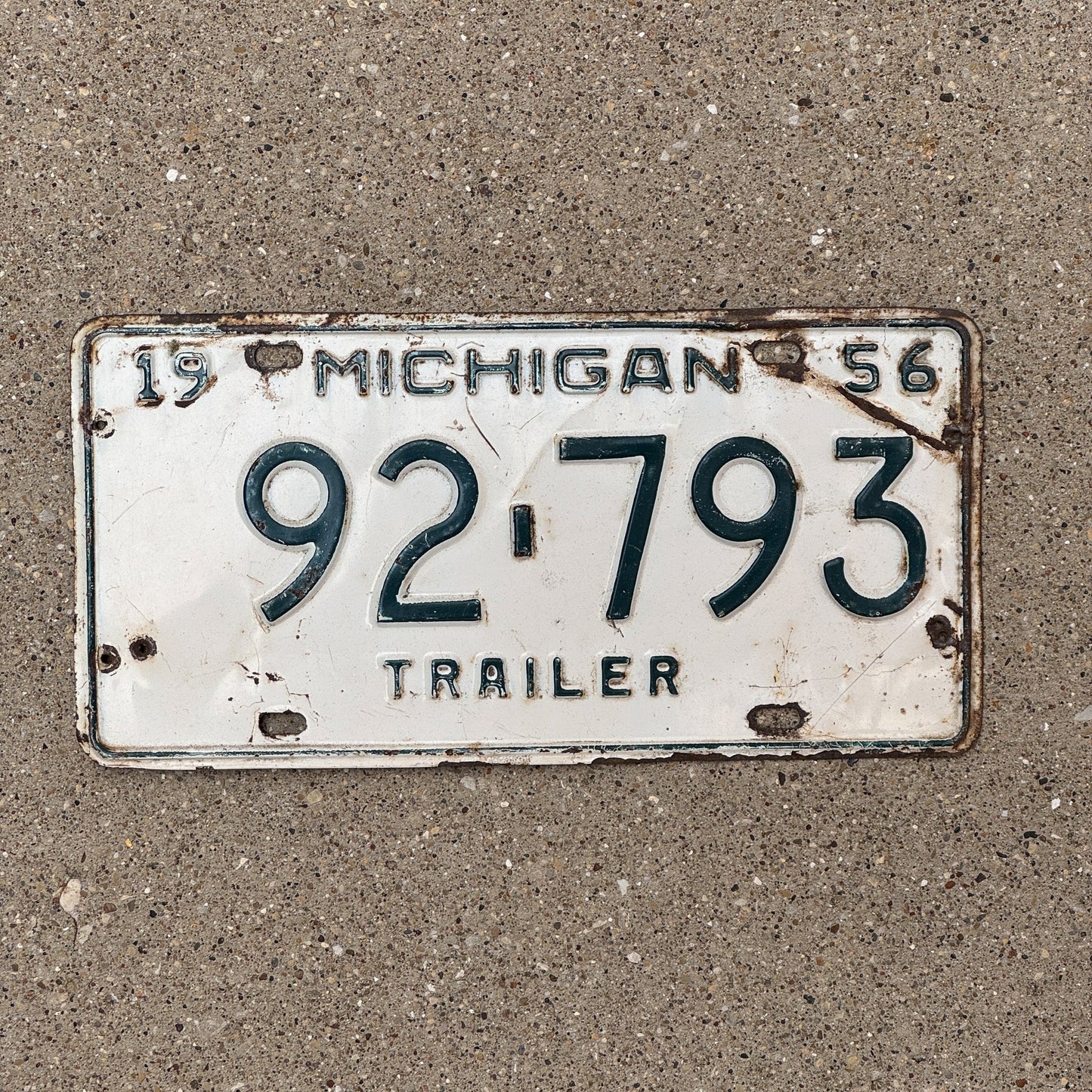 Photo of a 1956 Michigan Trailer License Plate Auto Tag Garage Decor Vintage 92 793