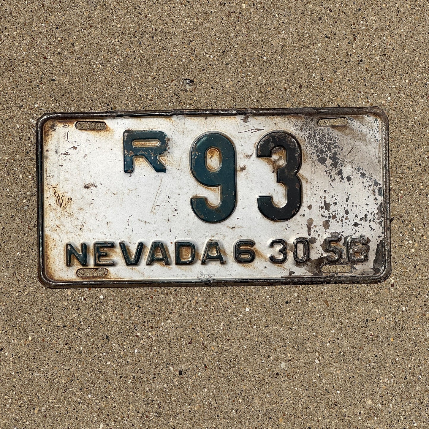 Photo of a 1956 Nevada License Plate Auto Tag Garage Decor Vintage Low Number Two Digit Nye County R 93