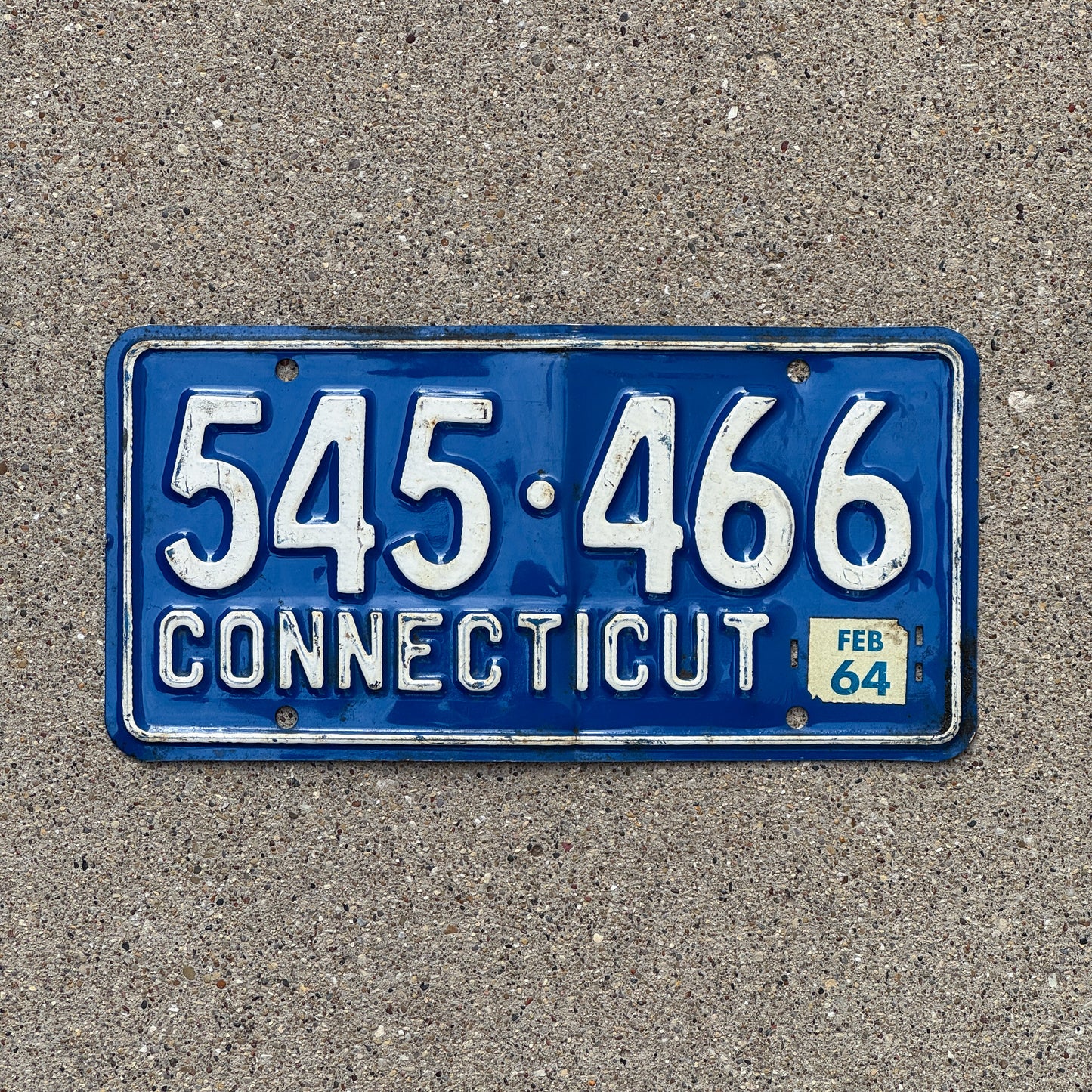 Photo of a 1957 1964 Connecticut License Plate Auto Tag Garage Decor Vintage 545 466 with original patina