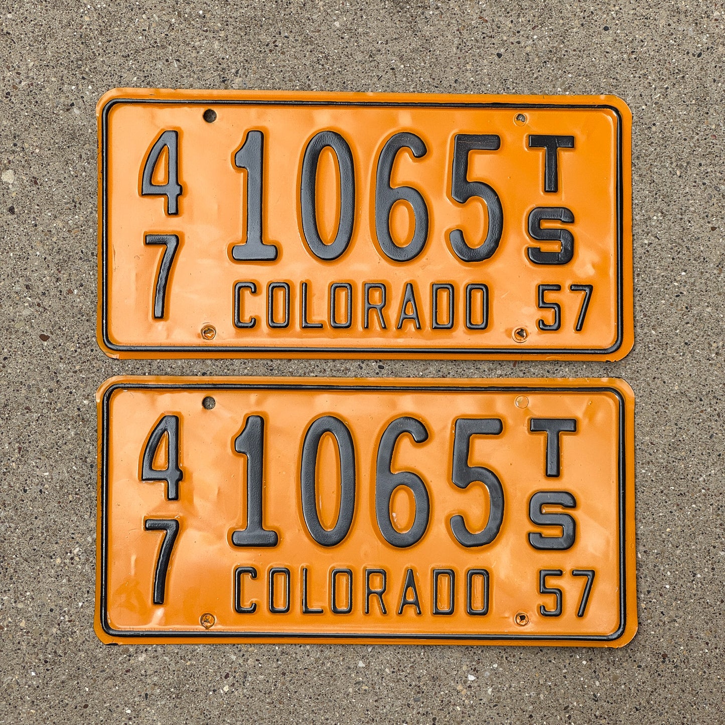 Photo of a 1957 Colorado Tractor License Plate Auto Tag 47 1065 TS