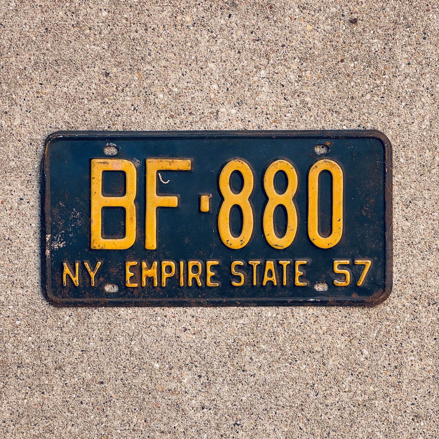 Photo of a 1957 New York License Plate Auto Tag Garage Decor Vintage Empire State BF 880