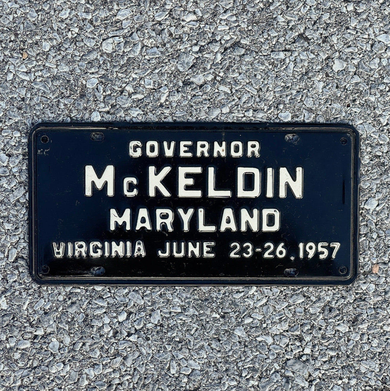 Photo of a 1957 Virginia Governor's Conference License Plate Booster License Plate Auto Tag Garage Decor Vintage Governors Conference Gov McKeldin Maryland with original patina