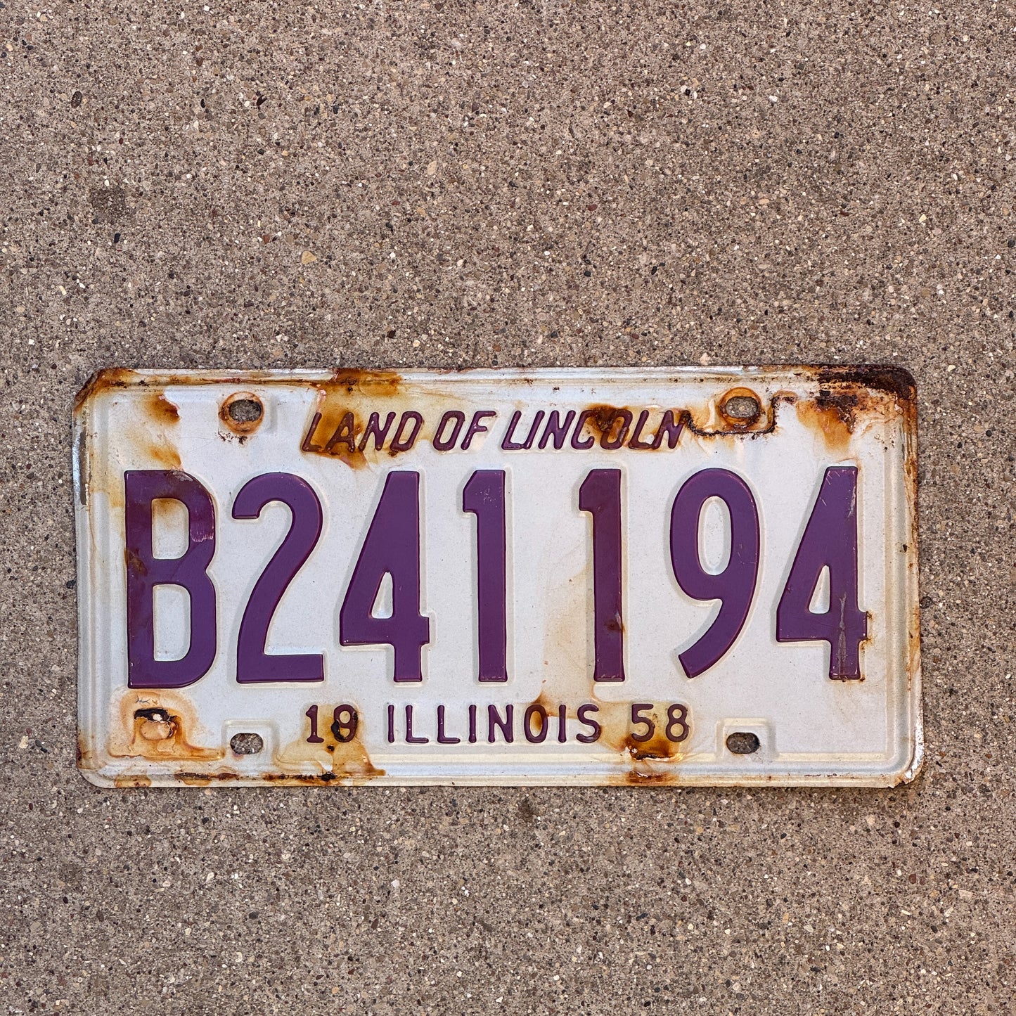 Photo of a 1958 Illinois Truck License Plate Auto Tag 2 Vintage Garage B 241 194 with original patina