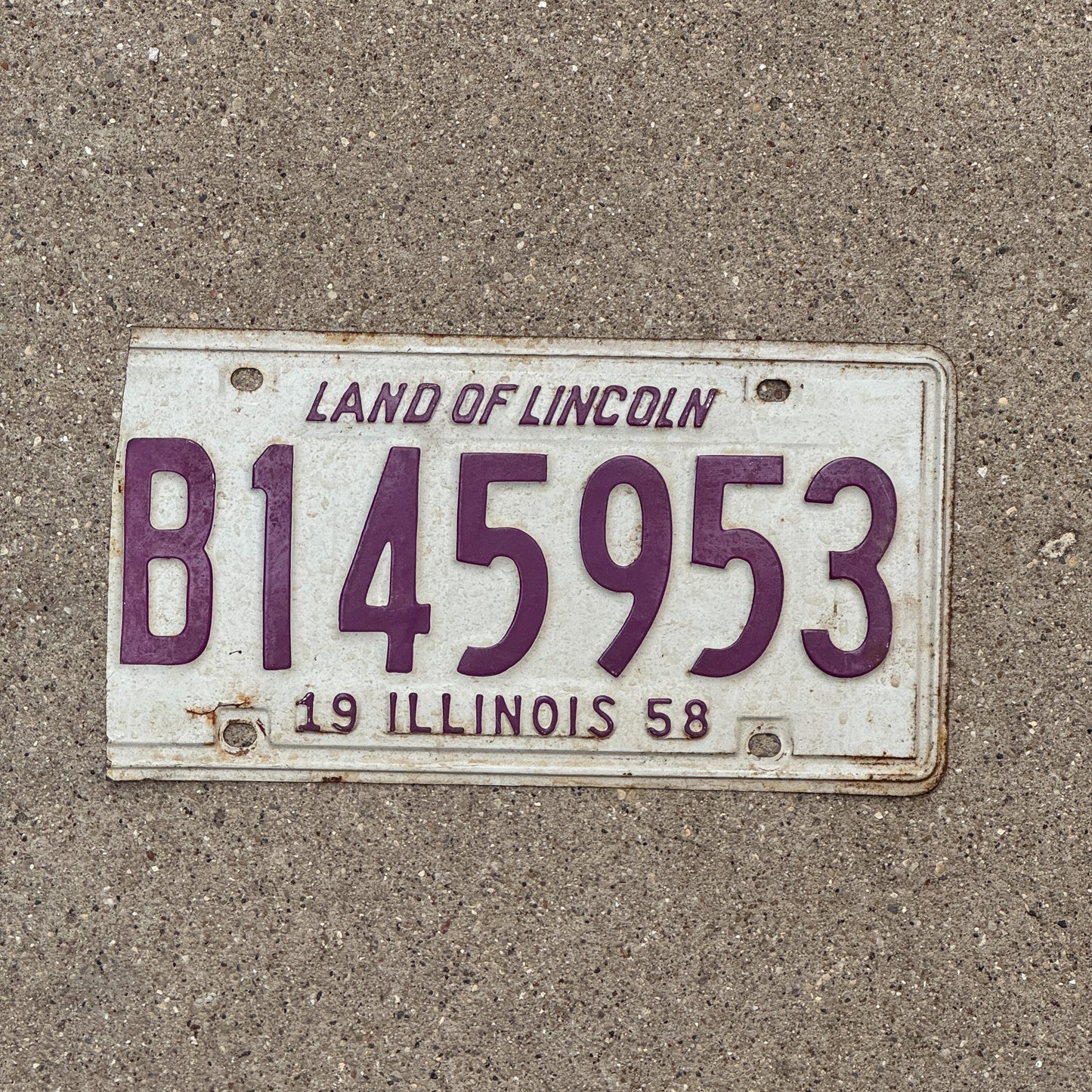 Photo of a 1958 Illinois Truck License Plate Auto Tag Garage Decor Vintage B 145 953 with original patina