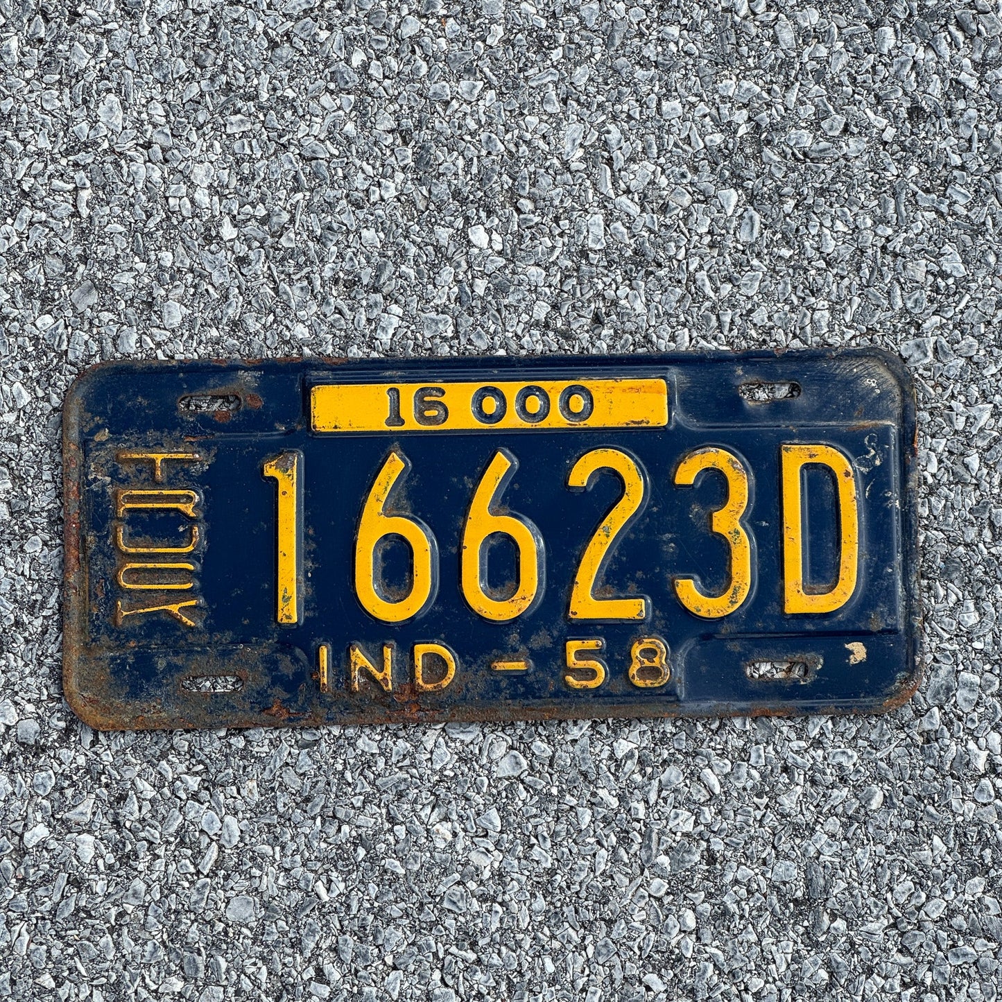 Photo of a 1958 Indiana Truck License Plate Auto Tag Garage Decor Vintage 16623D