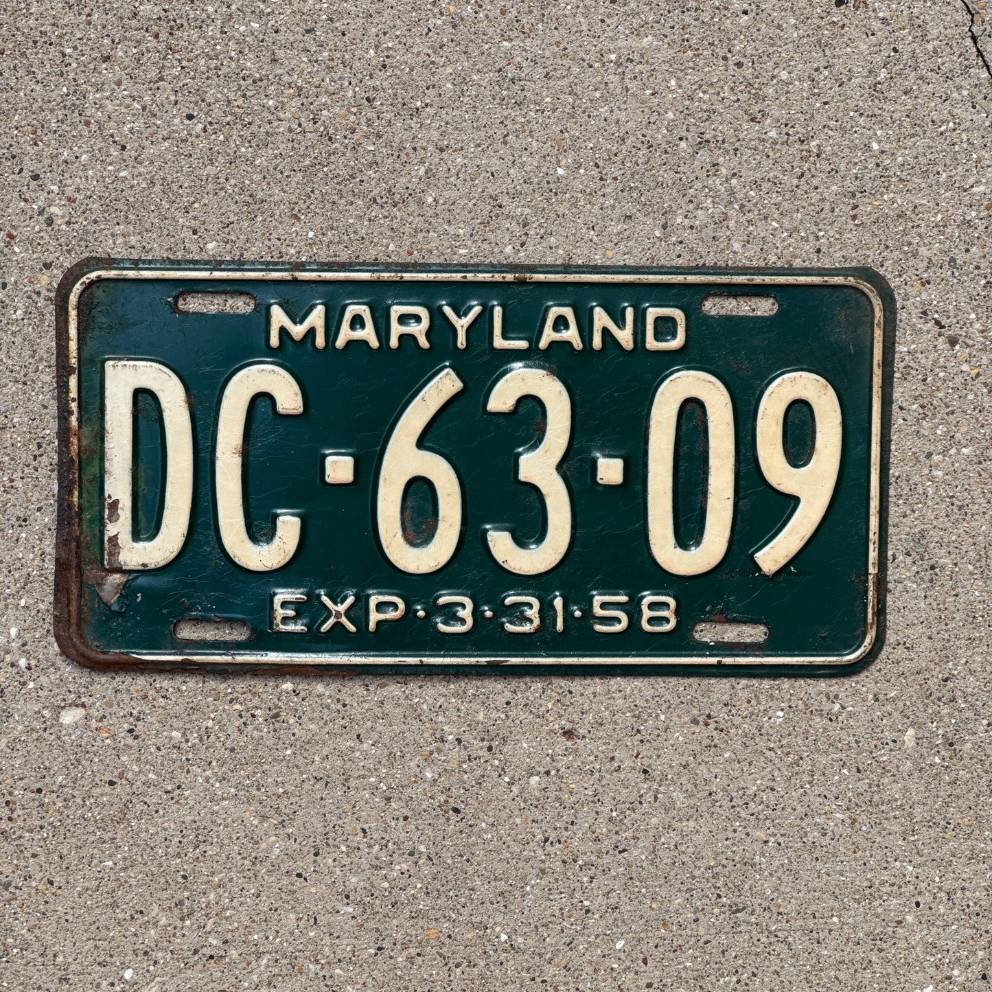Photo of a 1958 Maryland License Plate Auto Tag 2 Garage Decor DC 6309